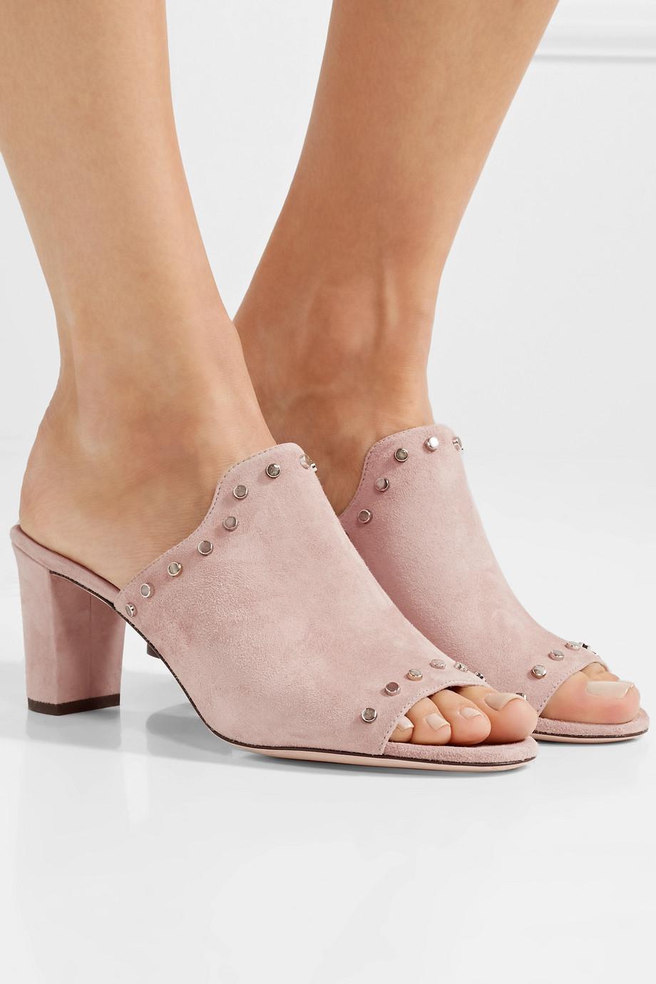 cream suede mules