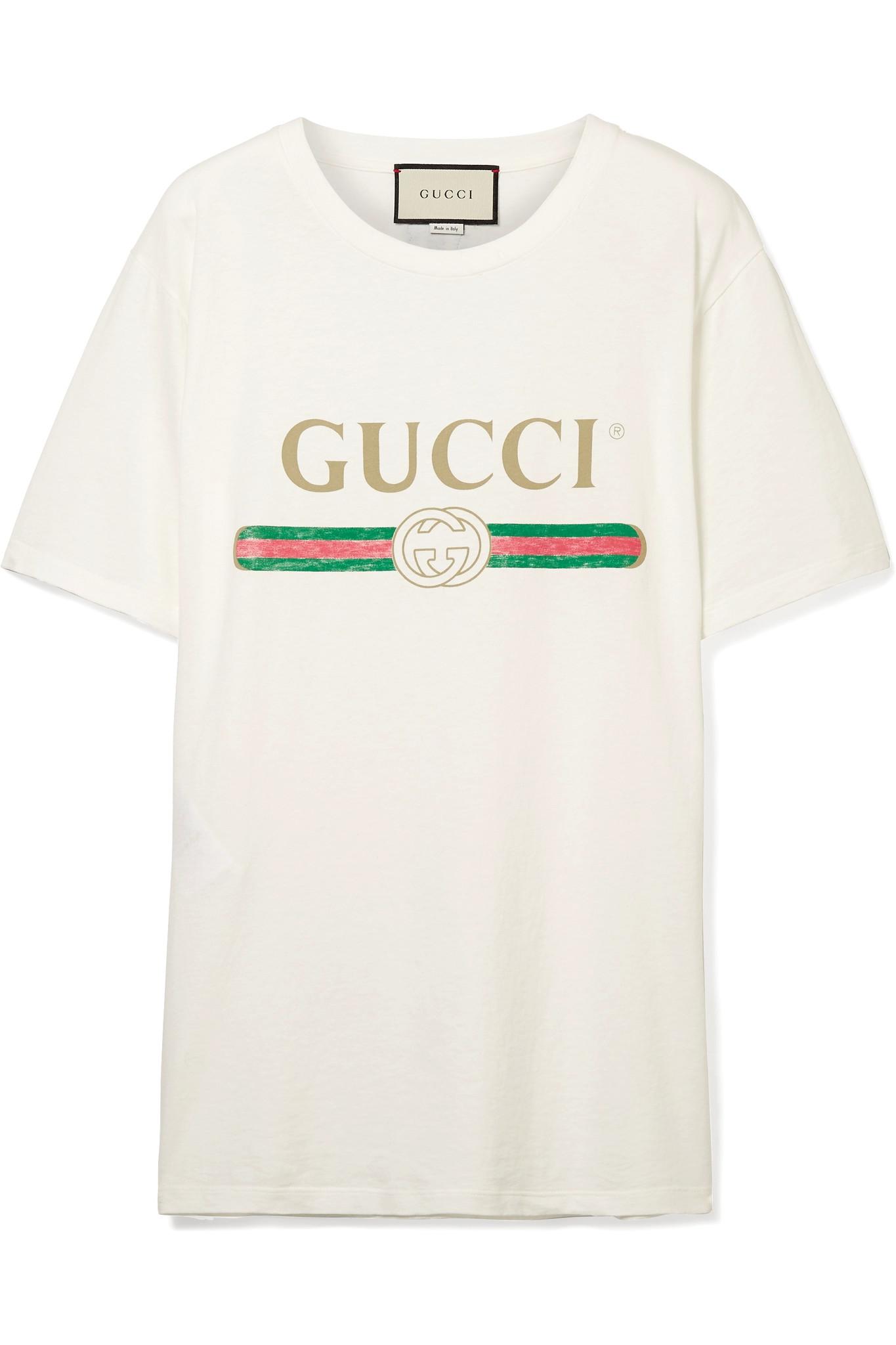 Gucci Appliquéd Distressed Printed Cotton-jersey T-shirt in Cream ...