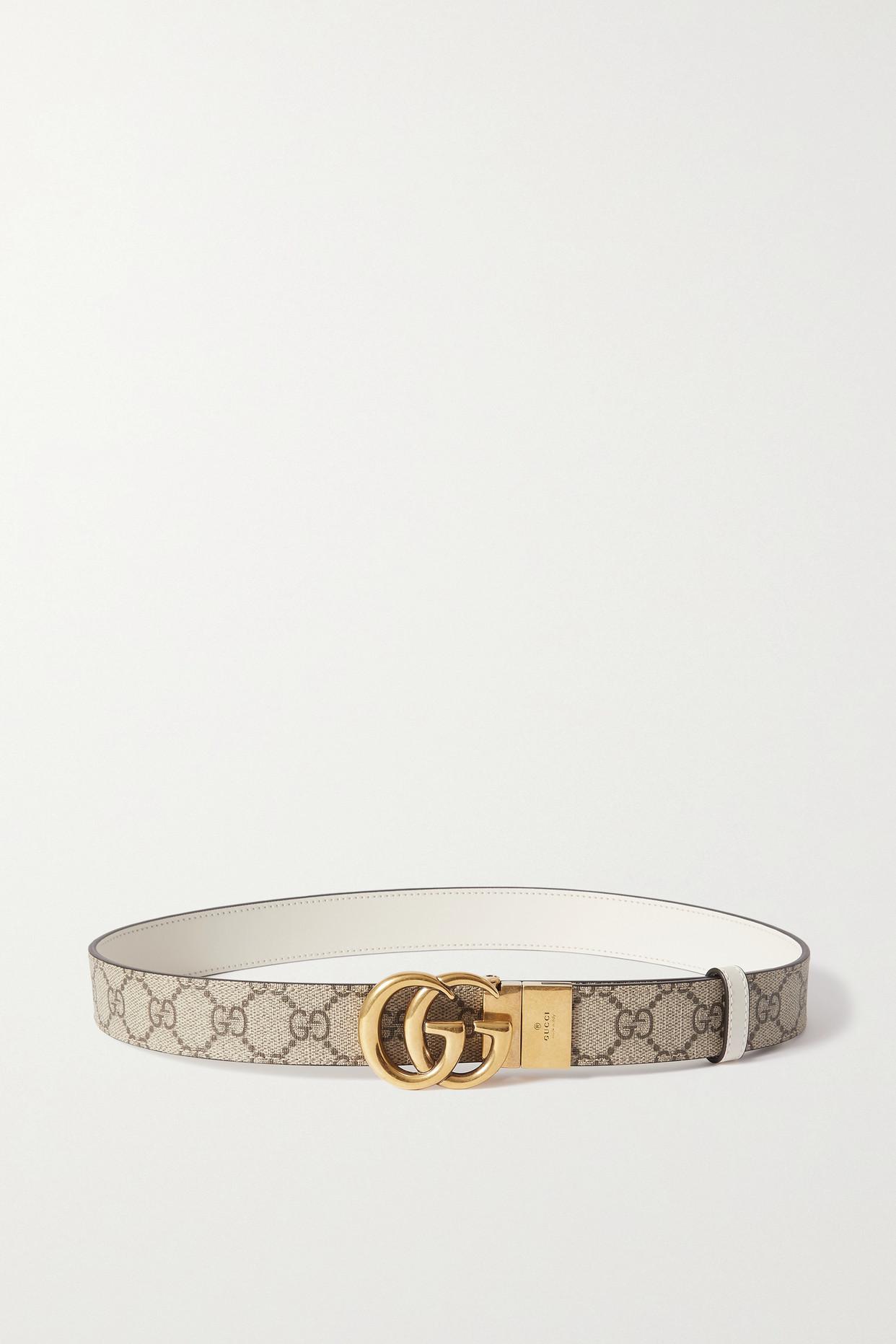 GUCCI Size 36 Beige Brown Guccisima Logo Leather Coated Canvas Reversible  Belt at 1stDibs