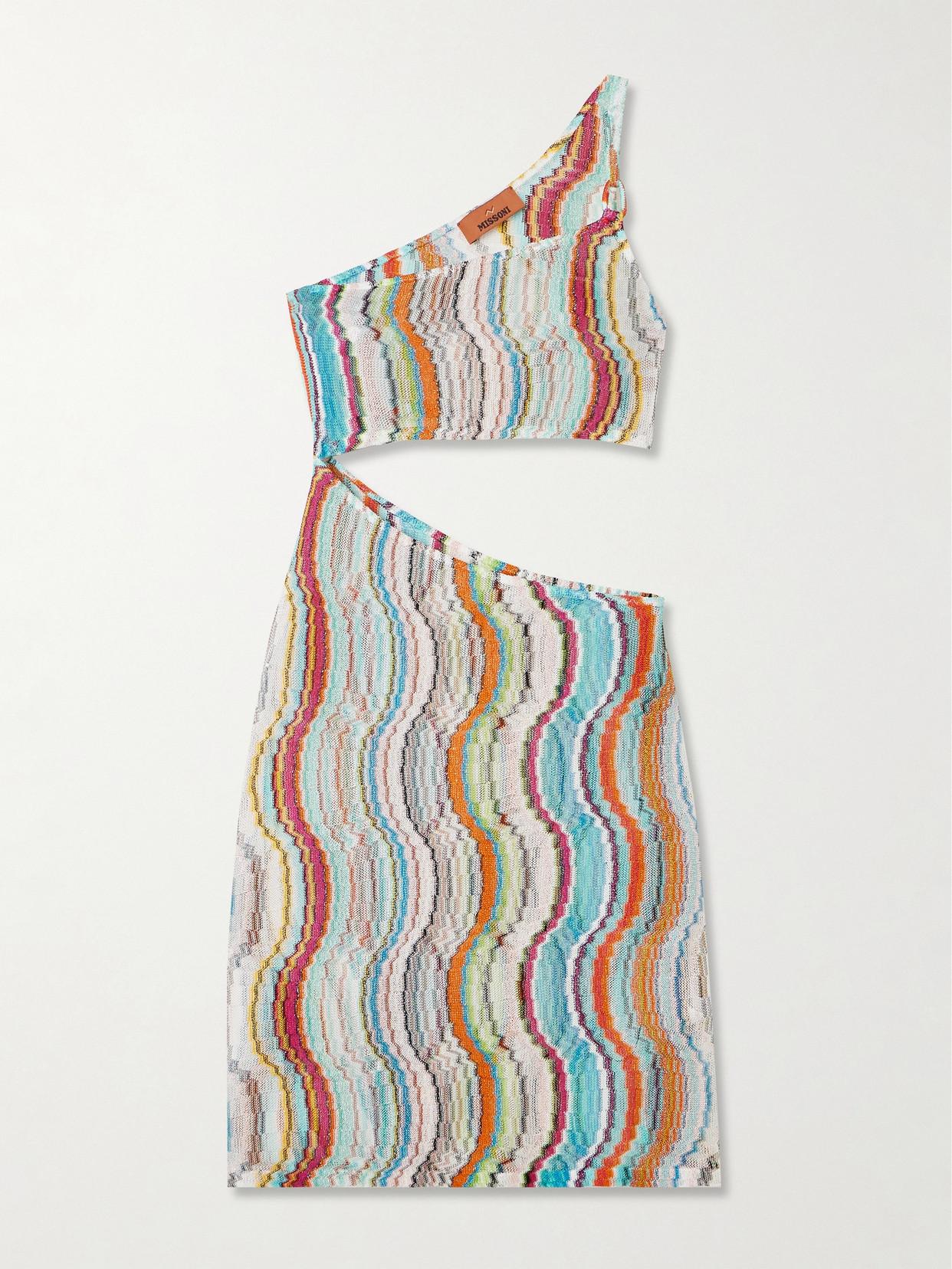 missoni one-shoulder fringed striped crochet-knit mini dress Missoni One-Shoulder Fringed Crochet-Knit Mini Dress In Multi - 60% Off