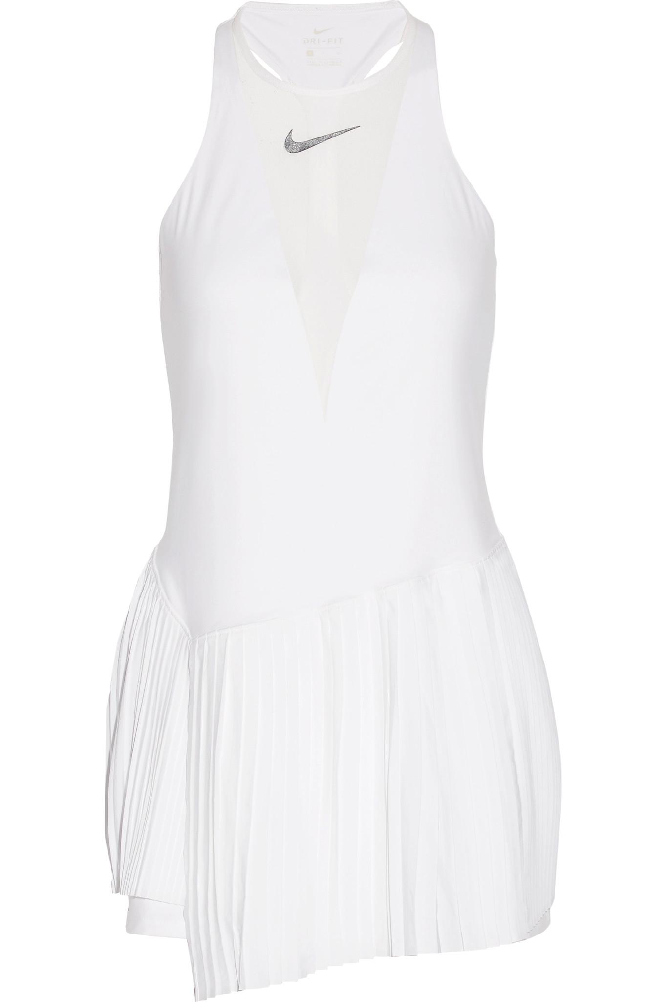 Nike Maria Dri-fit Pleated Mesh-paneled Stretch Tennis Dress in White | Lyst