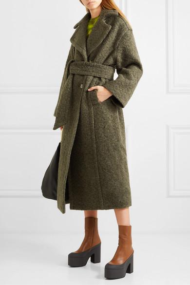 Ganni Oversized Double-breasted Wool-blend Bouclé Coat in Army Green ...