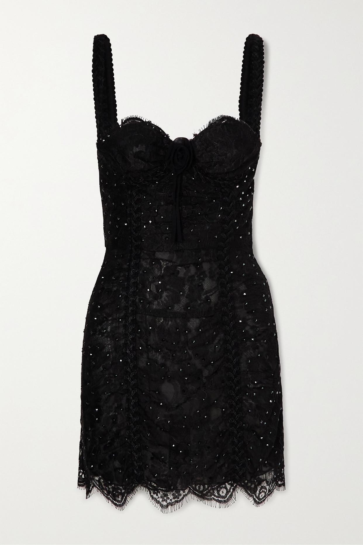 Alessandra Rich Crystalembellished Lace Mini Dress in Black Lyst