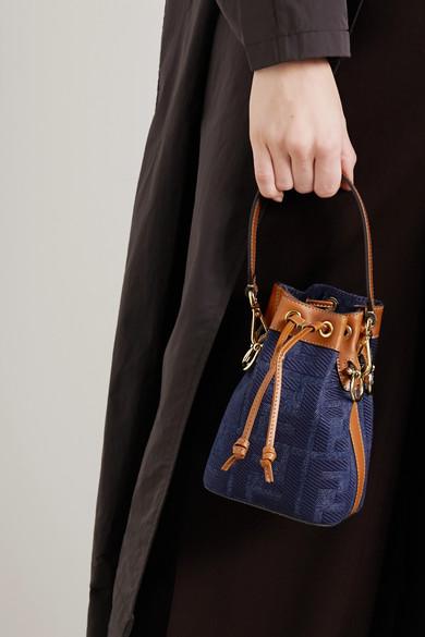 Fendi Mon Trésor Mini Leather-trimmed Denim Bucket Bag in Blue