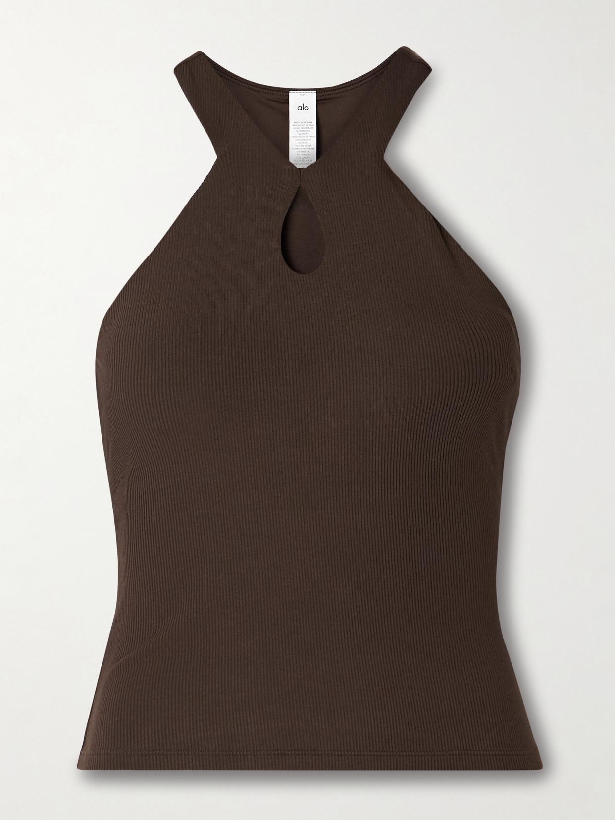 Alo Yoga Mesmerize Cutout Ribbed Stretch-Modal Tank in Brown