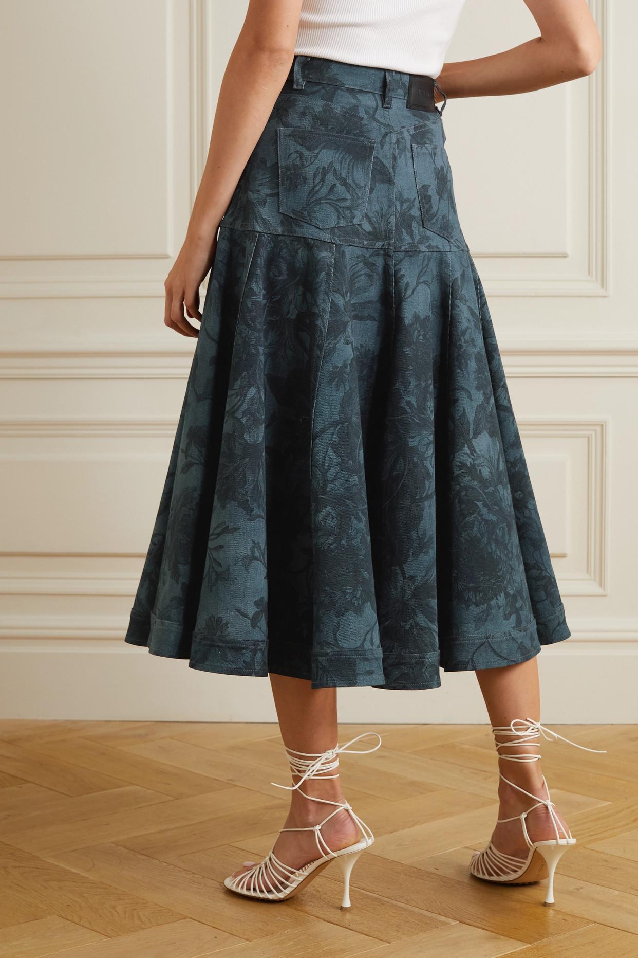 Erdem Lacey Floral-print Denim Midi Skirt in Blue | Lyst