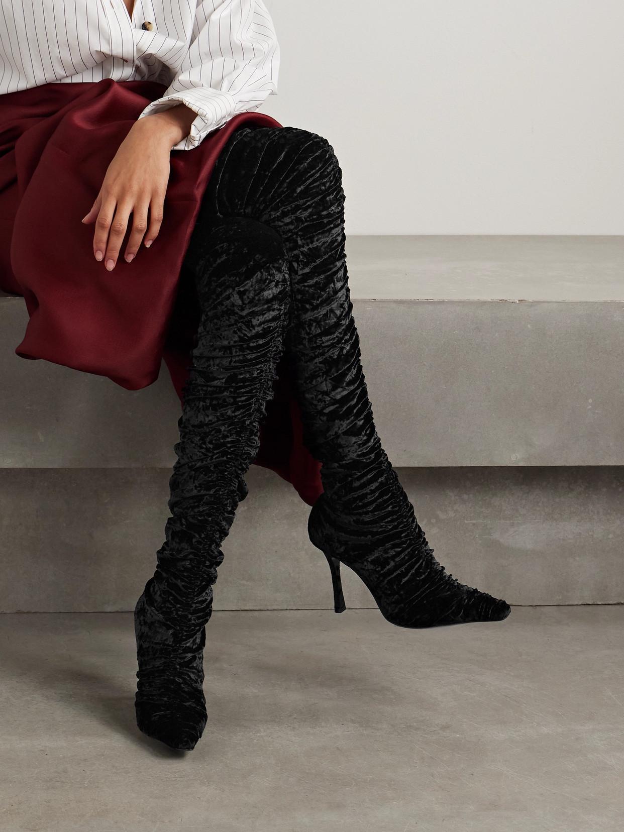 Jimmy Choo Lotta 100 Ruched Crushed-Velvet Over-The-Knee Boots in