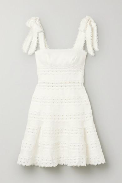 Zimmermann Kirra Tie Shoulder Mini Dress in White | Lyst