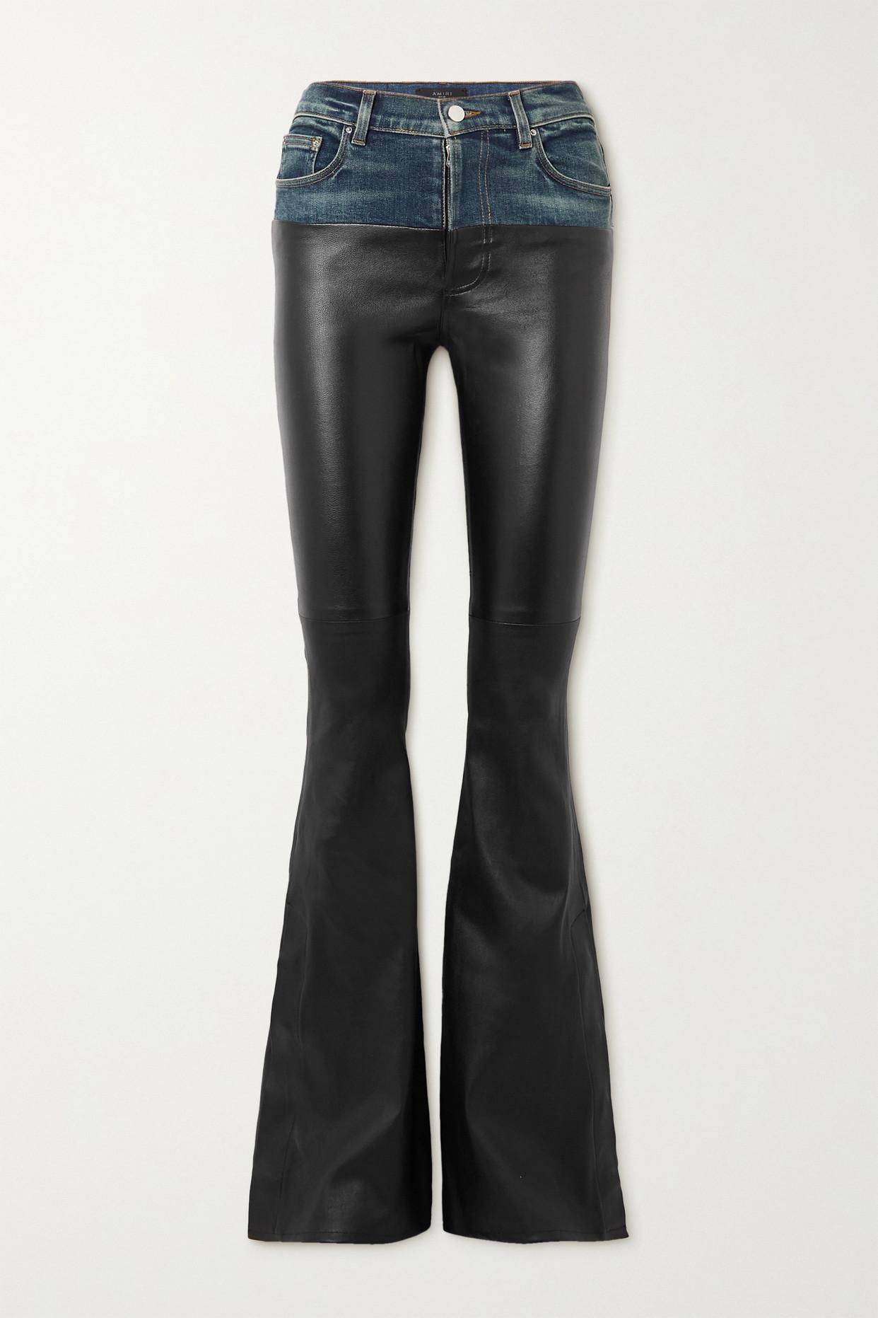 Amiri Hybrid Denimtrimmed Leather Flared Jeans in Blue Lyst