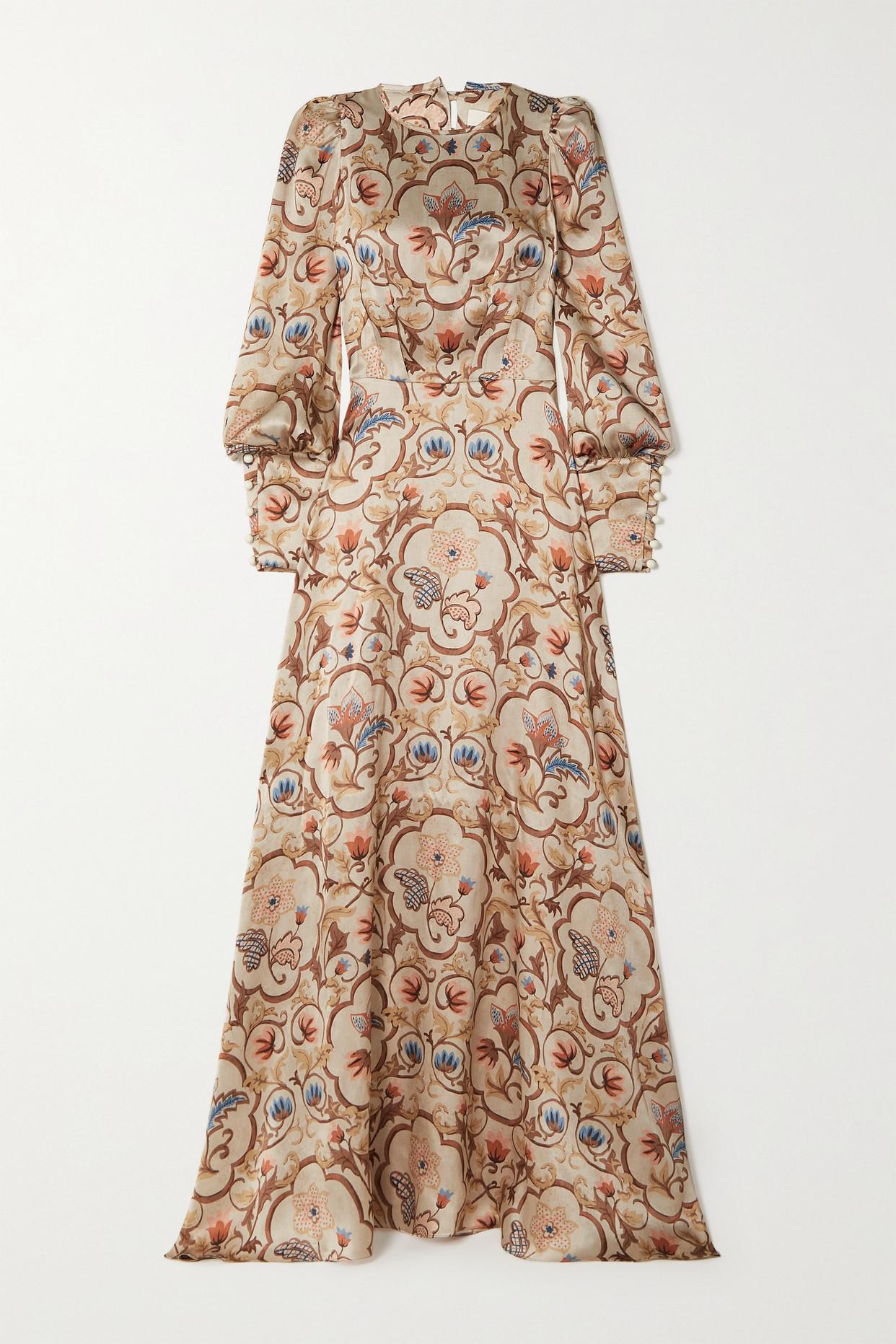 Anna Mason Angelika Printed Silk-satin Maxi Dress in Natural | Lyst UK