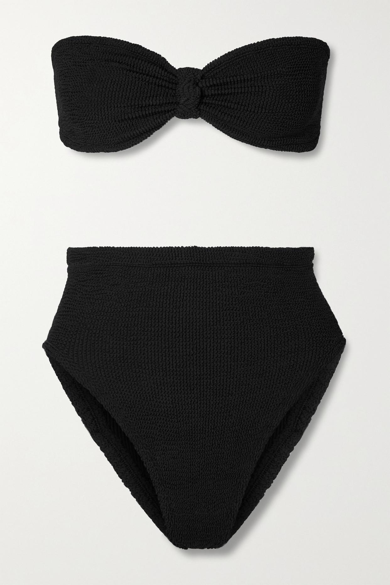 Hunza G + Net Sustain Rosie Seersucker Bandeau Bikini in Black | Lyst