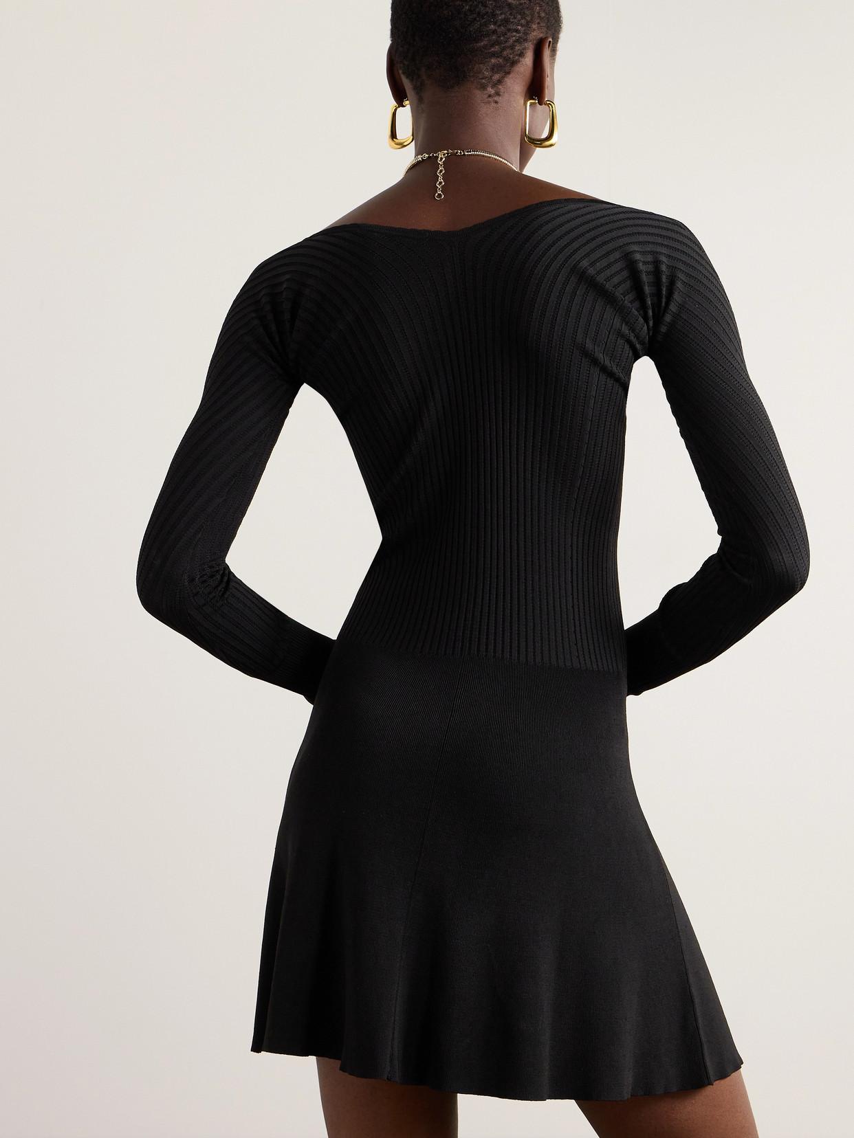 Jacquemus La Mini Robe Pralù Ribbed-Knit Mini Dress in Black