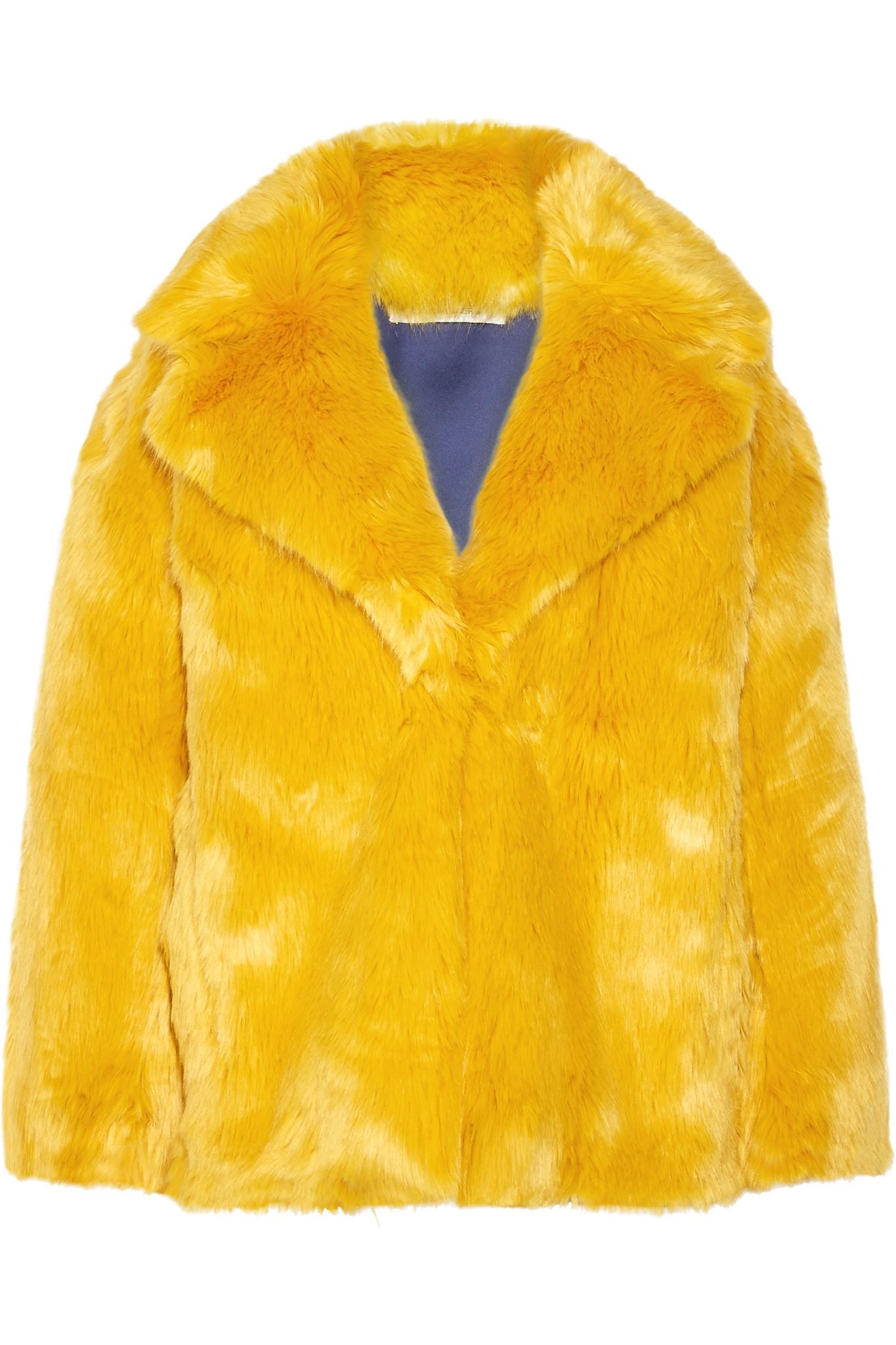 Lyst - Diane Von Furstenberg Faux Fur Coat in Yellow