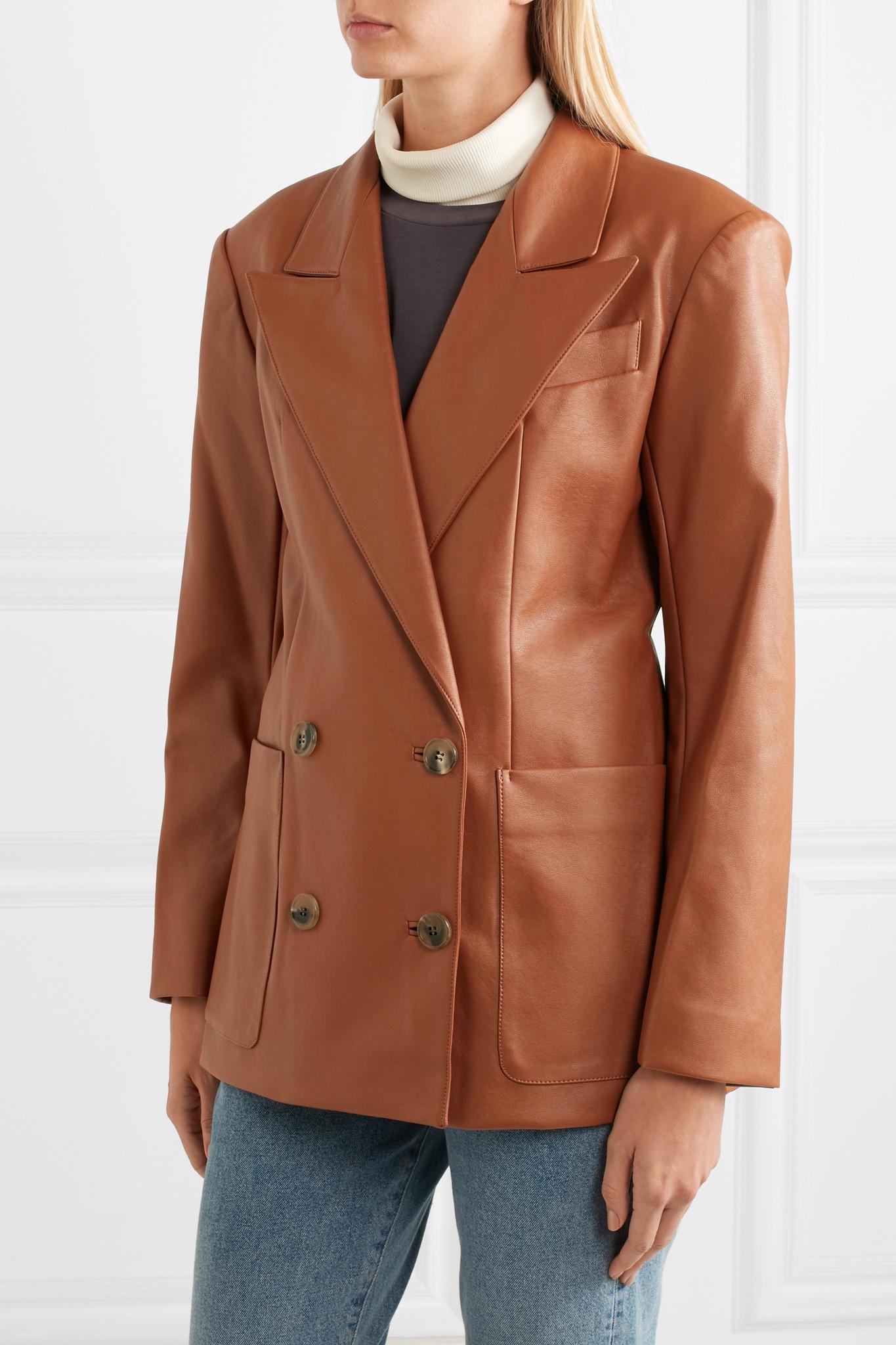 faux leather double breasted blazer