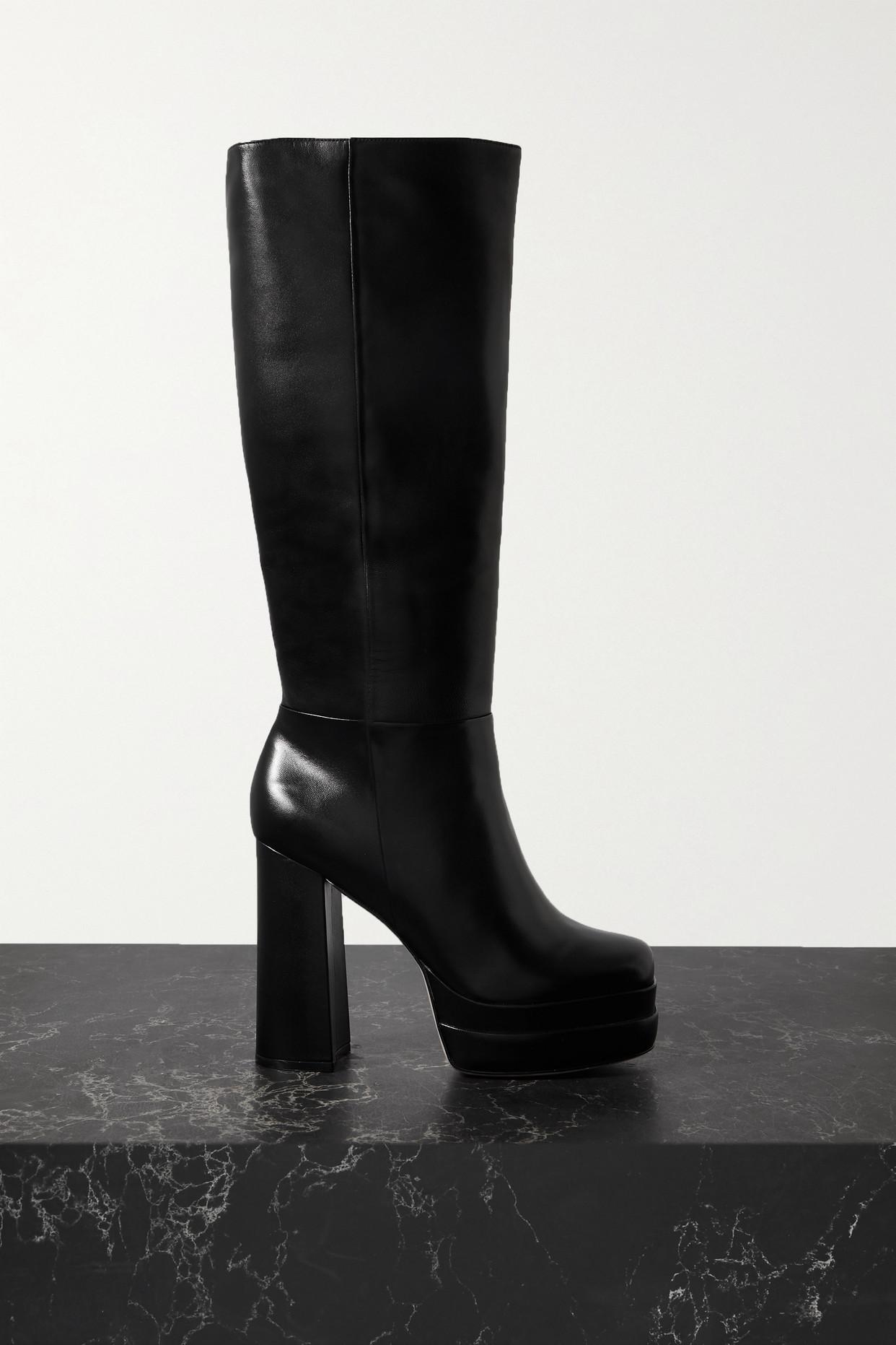 Porte & Paire Leather Platform Knee Boots in Black | Lyst