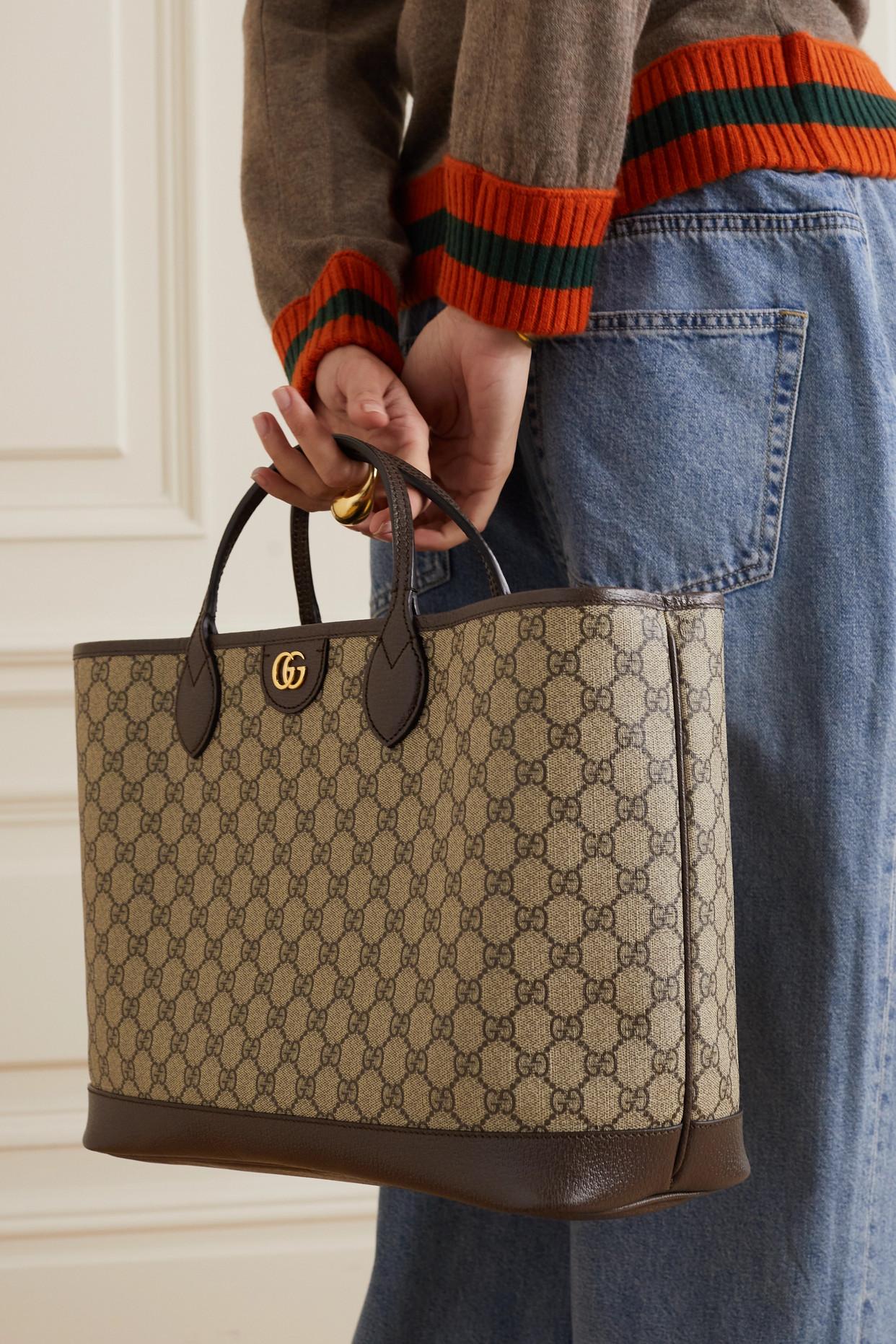 GUCCI Ophidia leather-trimmed printed coated-canvas tote bag