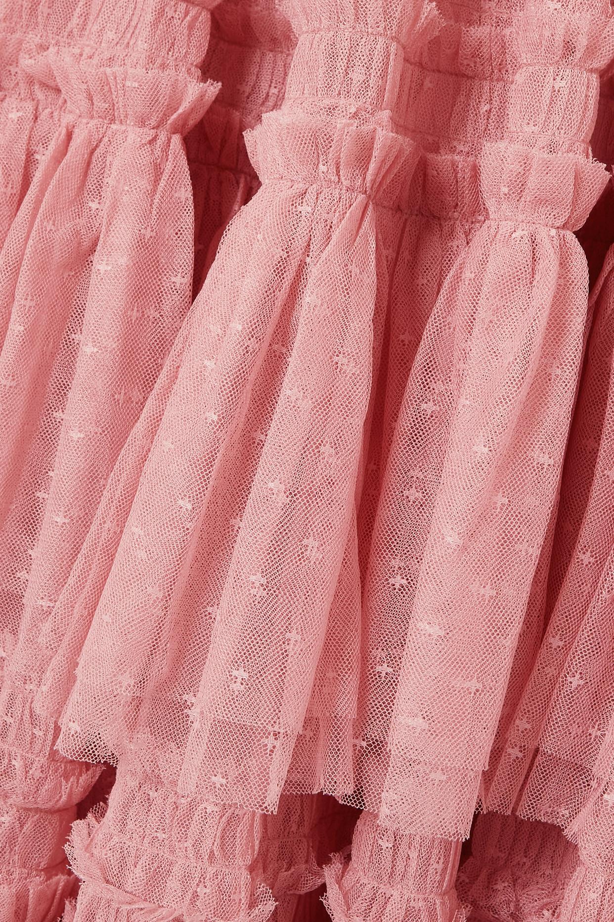 Needle u0026 Thread Clarabelle Ruffled Tiered Point D'esprit Gown in Pink |  Lyst UK