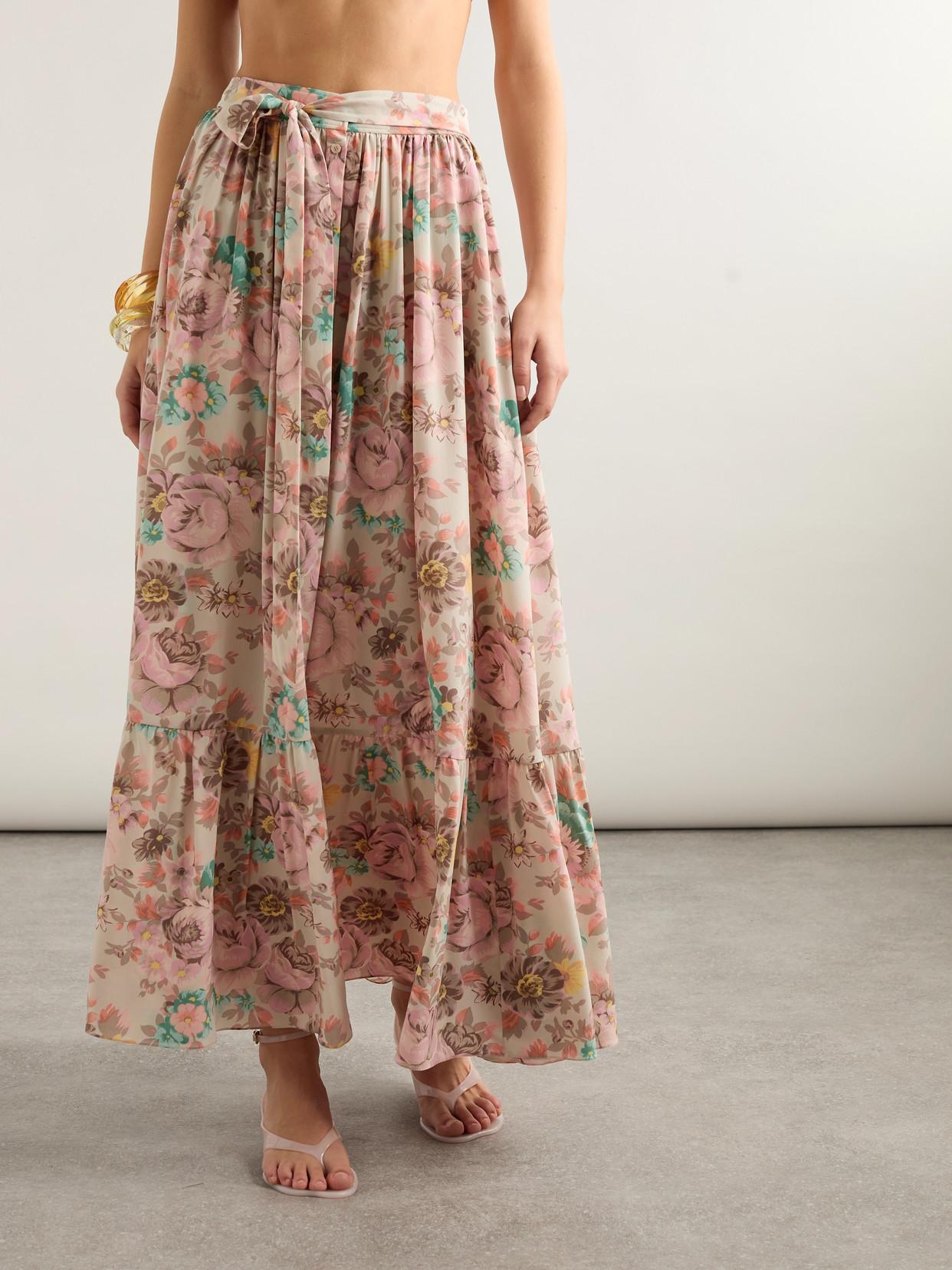 【VIP価格】CHLOE Long floral Skirt CHLOÉ Belted floral-print silk crepe de chine maxi skirt