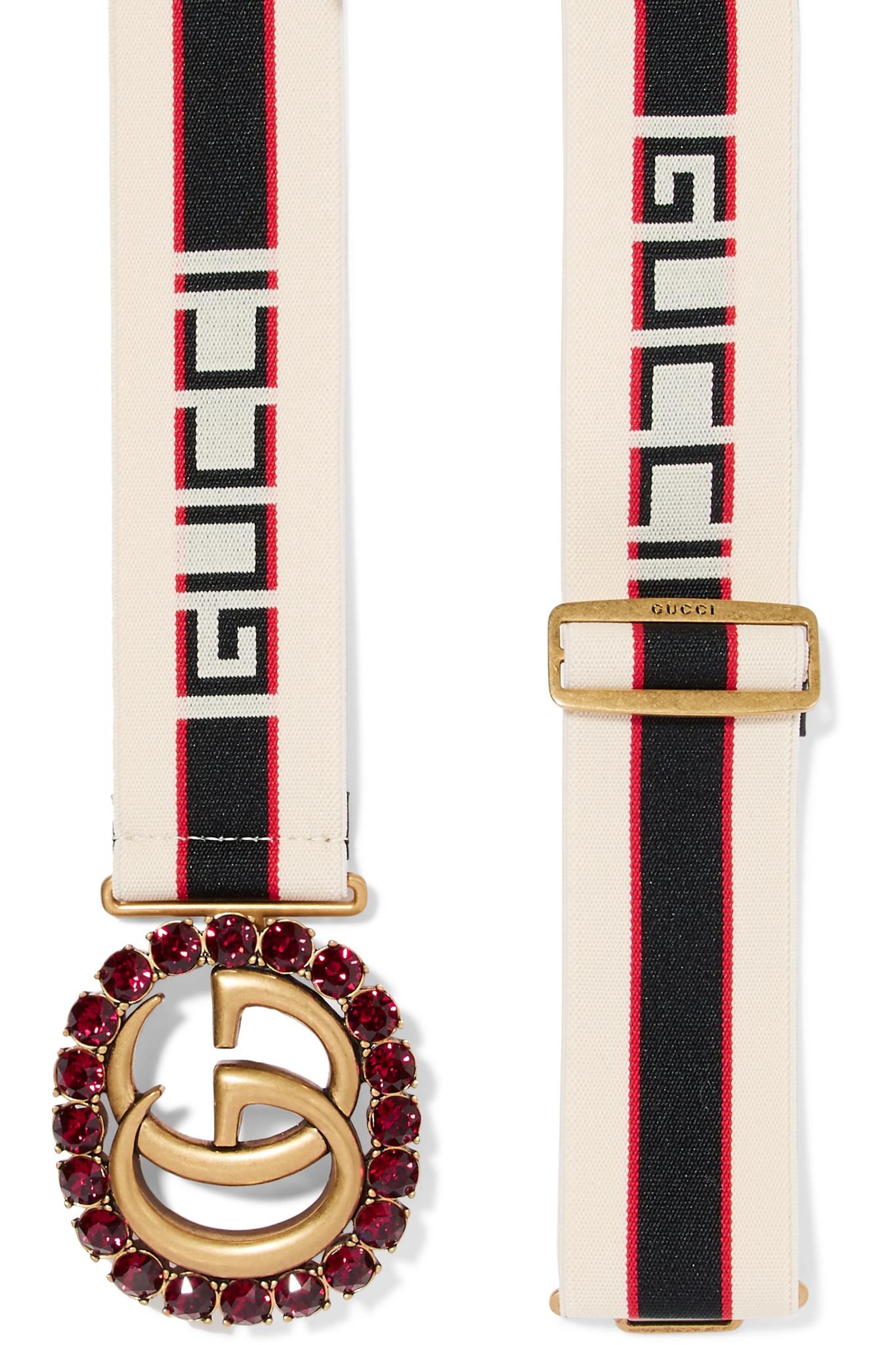 Gucci Crystal-embellished Stretch-canvas Waist Belt in Ivory (White) - Lyst