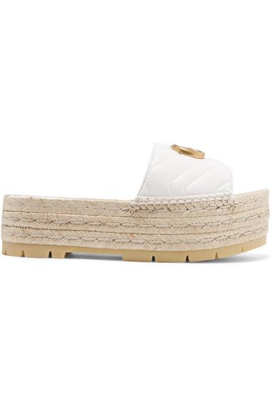 stivhed løst Leopard Gucci Quilted Leather Espadrille Platform Slides in White - Lyst