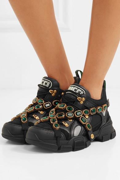 Gucci Leather Flashtrek Sneakers With Removable Crystals in Black Leather  (Black) - Lyst