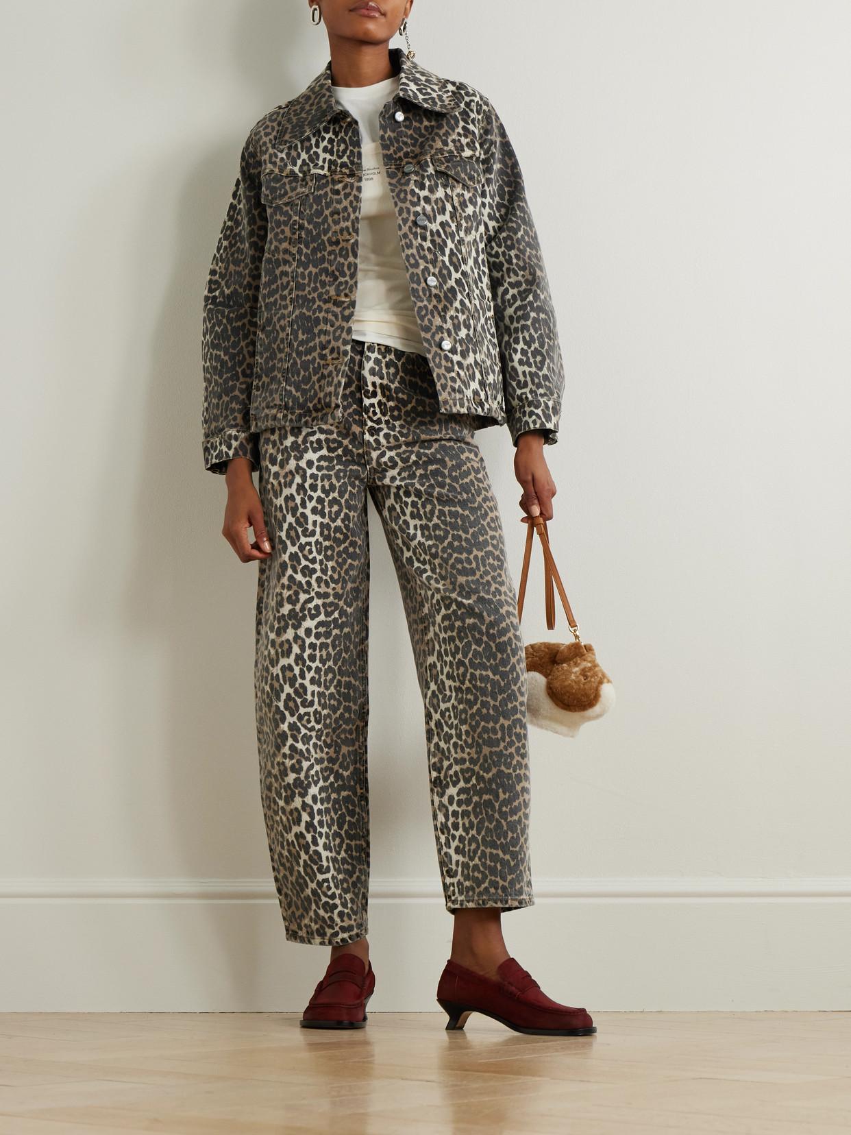 Ganni Leopard-Print High-Rise Tapered Jeans | Lyst