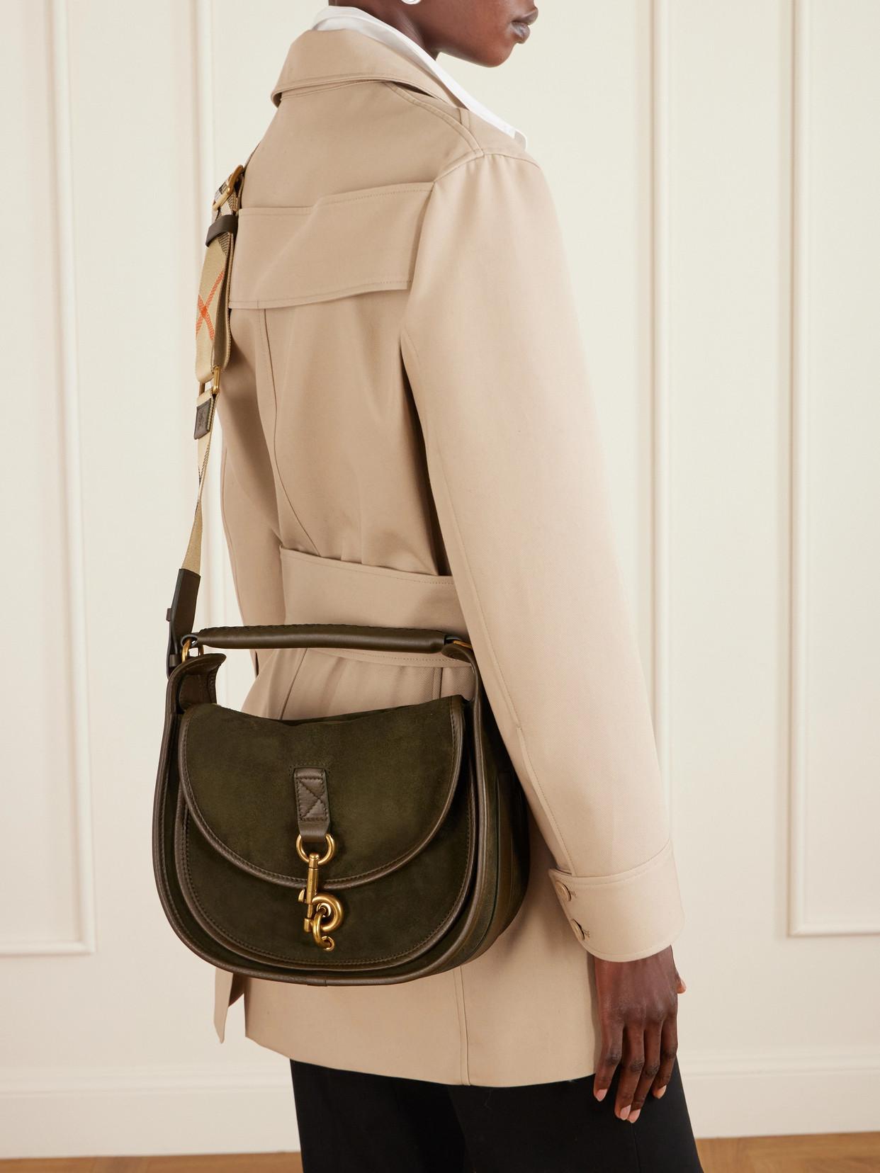 Burberry Leather-Trimmed Suede Shoulder Bag in Green | Lyst UK
