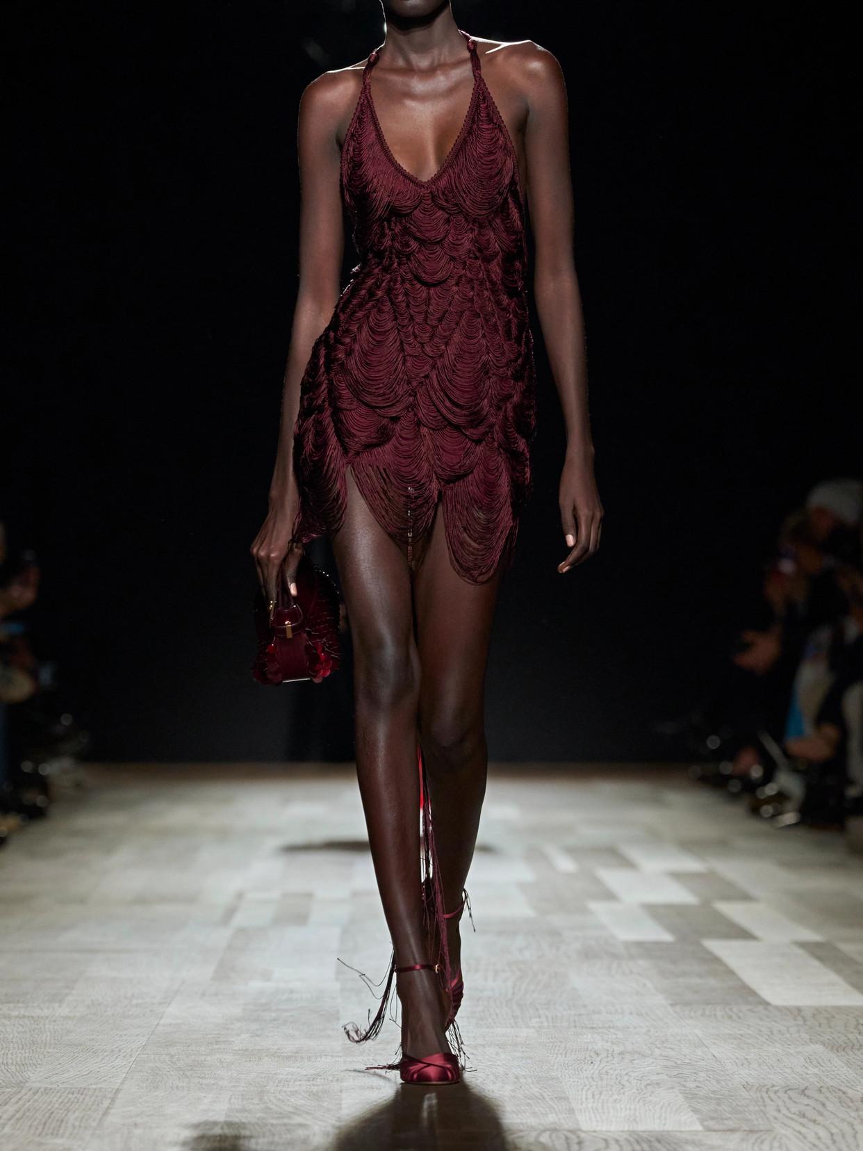 【送料&関税込】Ferragamo Fringed Mini Dress Silk Weaved Fringe Mini Dress Bordeaux | The Webster