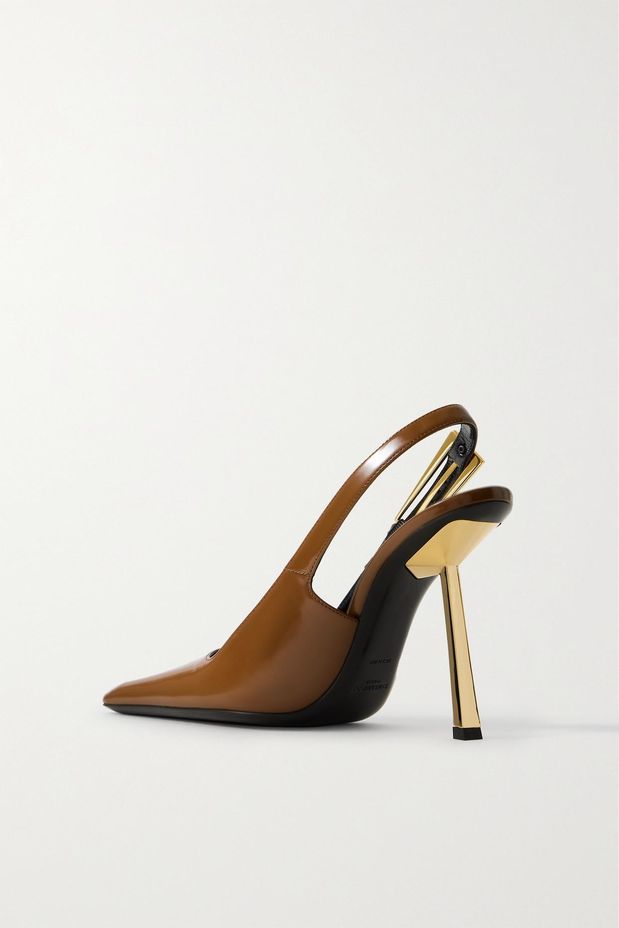 SAINT LAURENT Maxine buckle-embellished patent-leather slingback