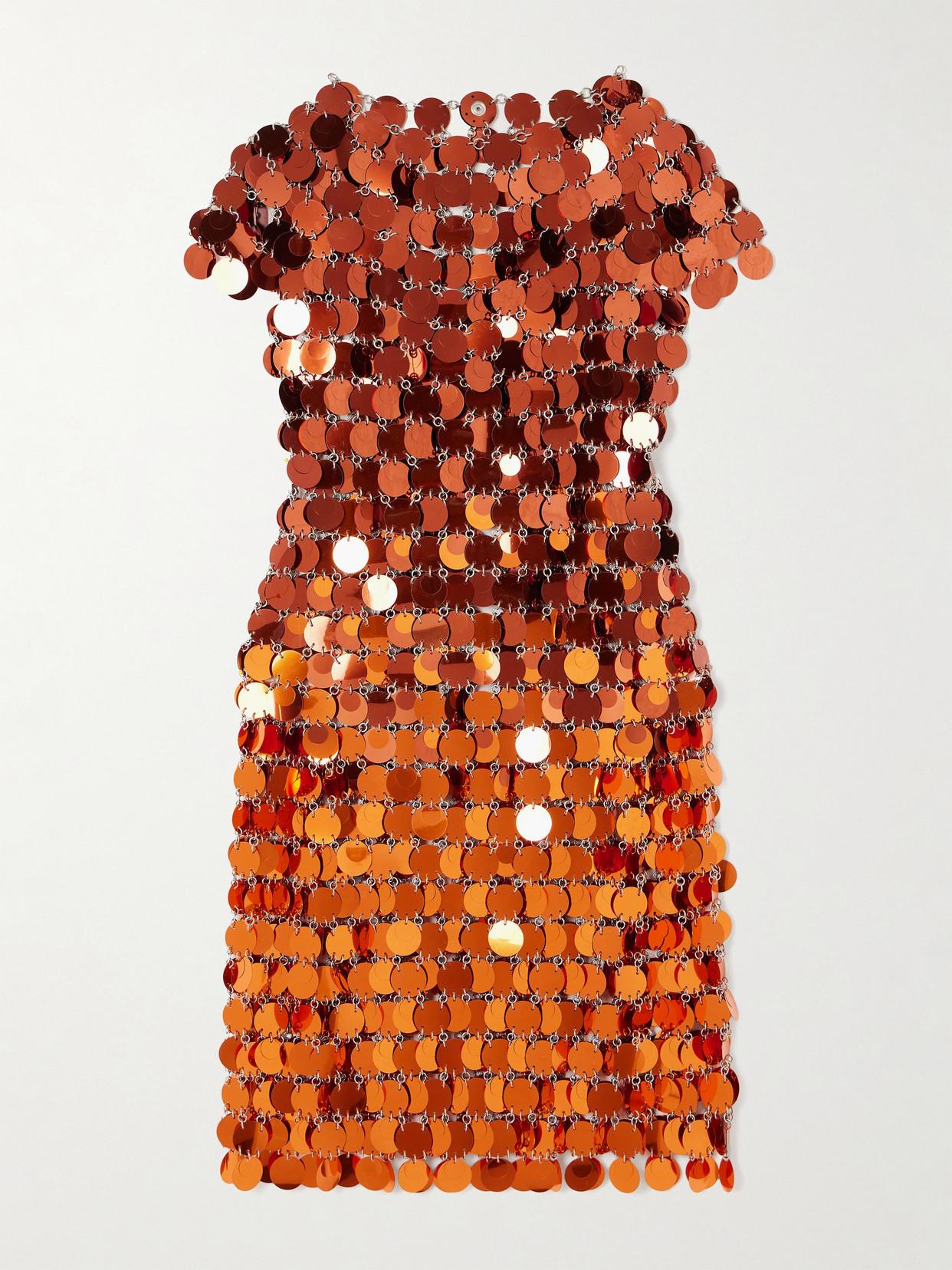 rabanne orange dress Rabanne Women's Embellished Ruched Cutout Maxi Dress In Orange