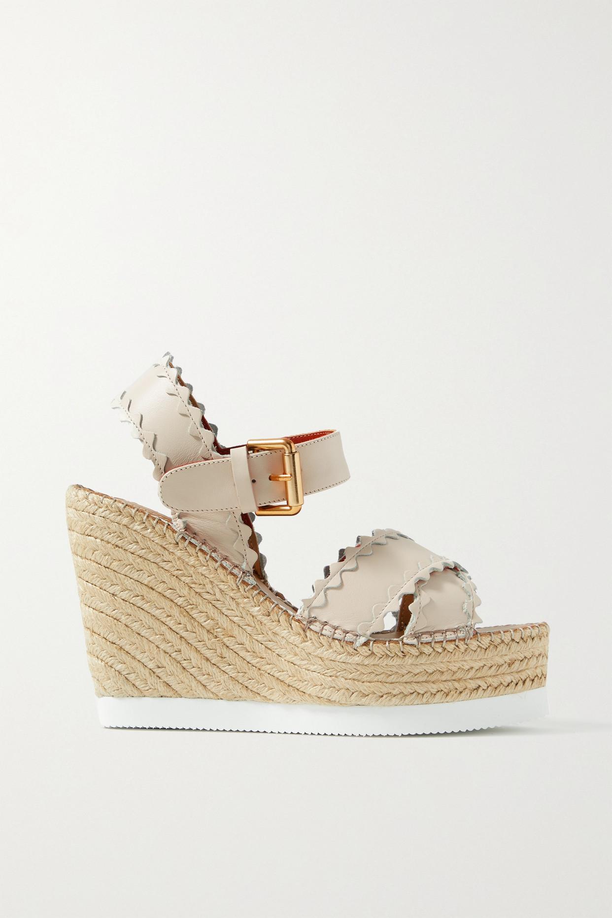 See By Chloé Glynn Scalloped Leather Espadrille Wedge Sandals in Natural |  Lyst