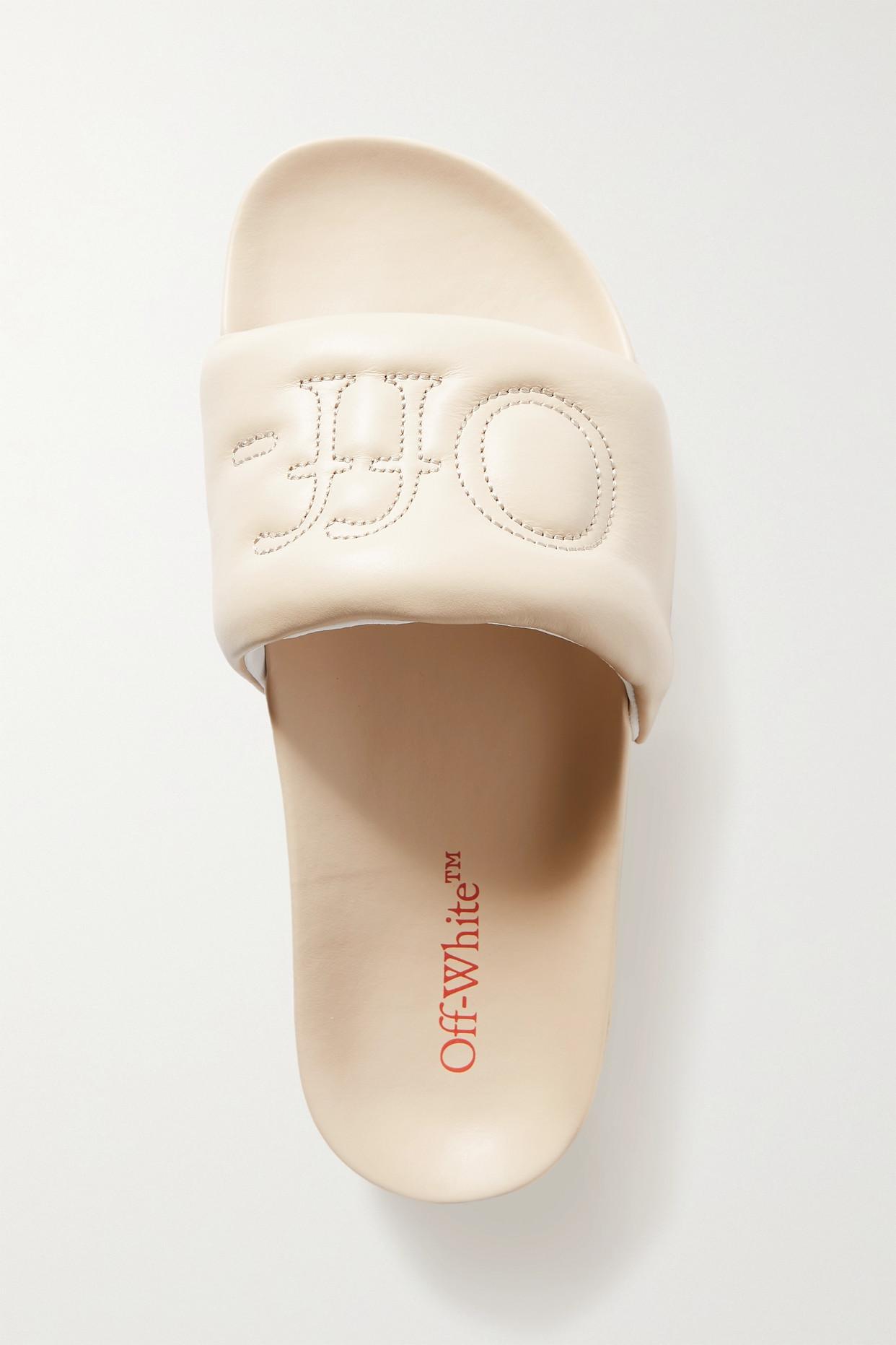 Off-White c/o Virgil Abloh Bookish Logo-embroidered Padded Leather Slides  in Natural | Lyst