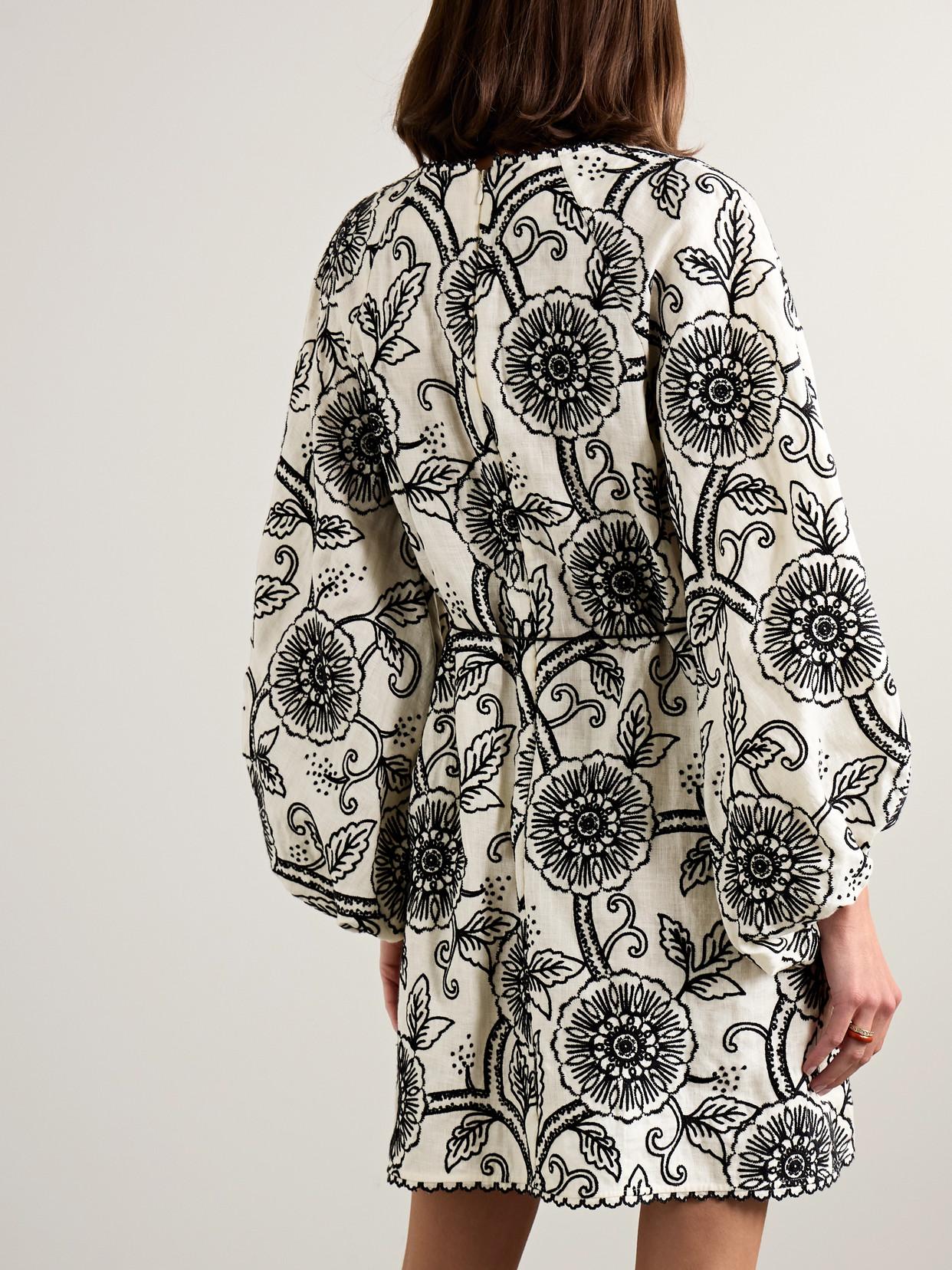 【Zimmermann】Tallow belted embroidered linen mini dress Zimmermann Tallow Belted Embroidered Linen Mini Dress in