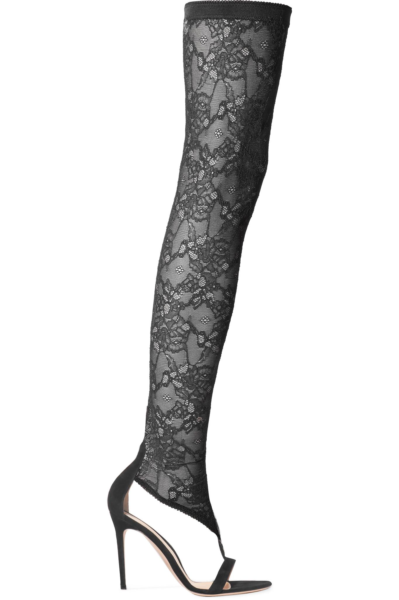 Gianvito Rossi Isabella 100 Stretch-lace And Suede Over-the-knee Boots in  Black - Lyst