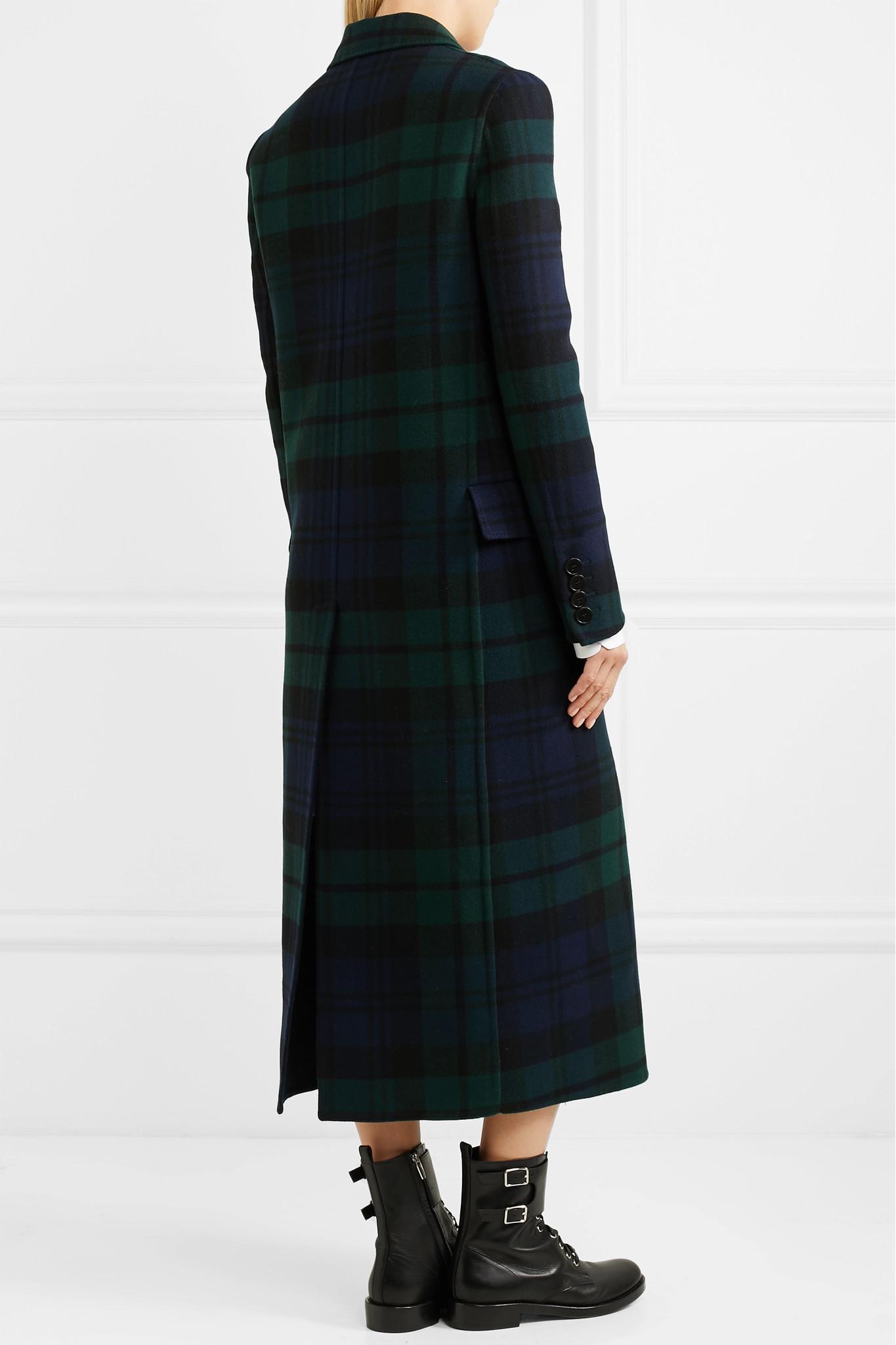 Burberry Double-breasted Tartan Wool And Cashmere-blend Coat in Blue | Lyst