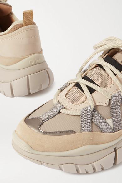 Chloé Blake Suede, Leather And Mesh Sneakers in Beige (Natural) - Lyst