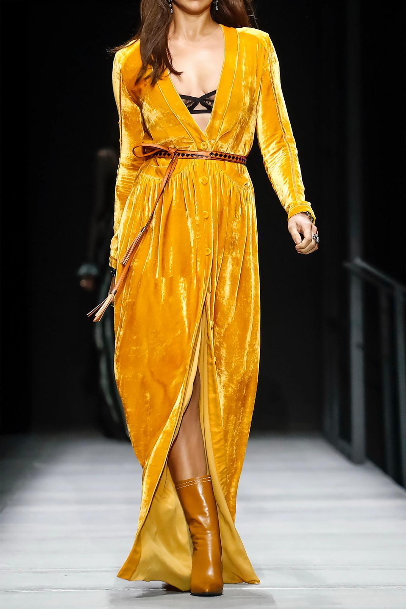 Bottega Veneta Cutout Velvet Maxi Dress in Yellow | Lyst