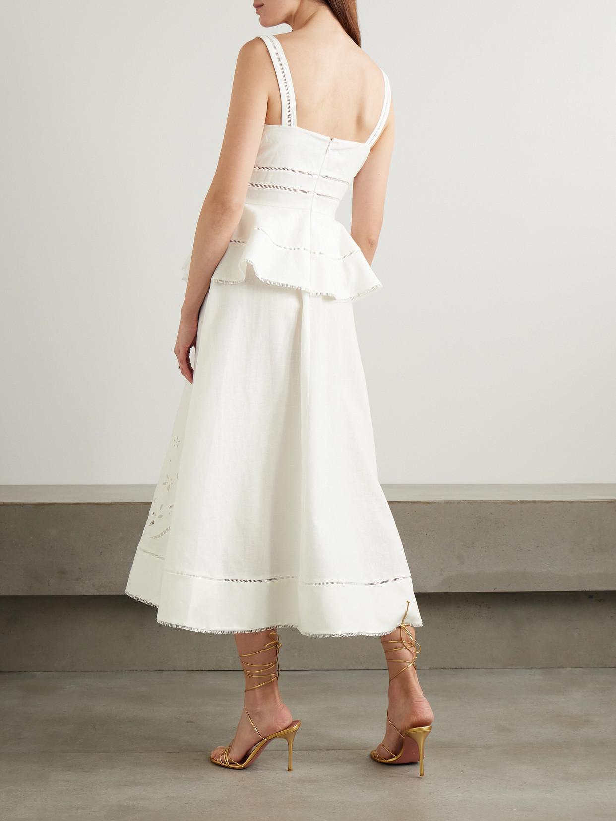 self portrait white cotton broderie midi dress White Cotton Broderie Collared Midi Dress self-portrait-US