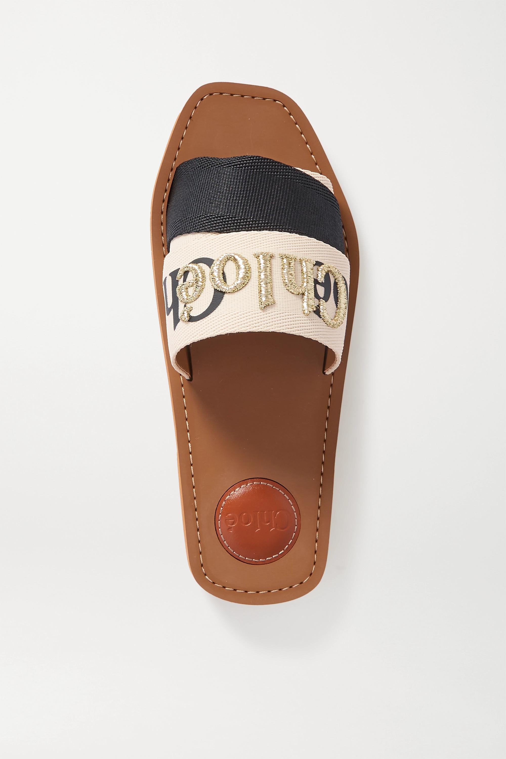 Chloé Woody Logo-embroidered Canvas Slides in Cream (Natural) | Lyst