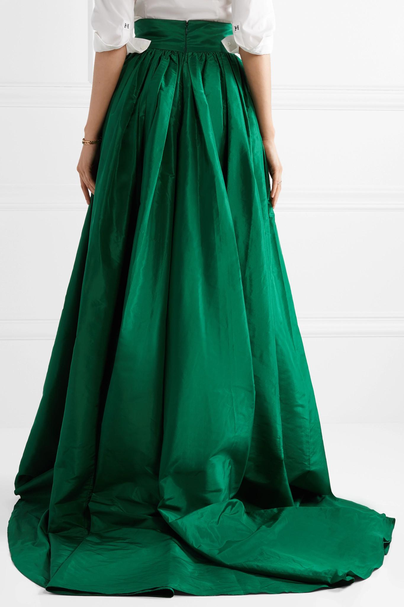 Carolina Herrera Pleated Silk-satin Maxi Skirt in Green | Lyst