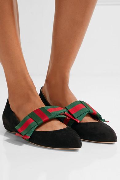 gucci suede ballet flat with web bow