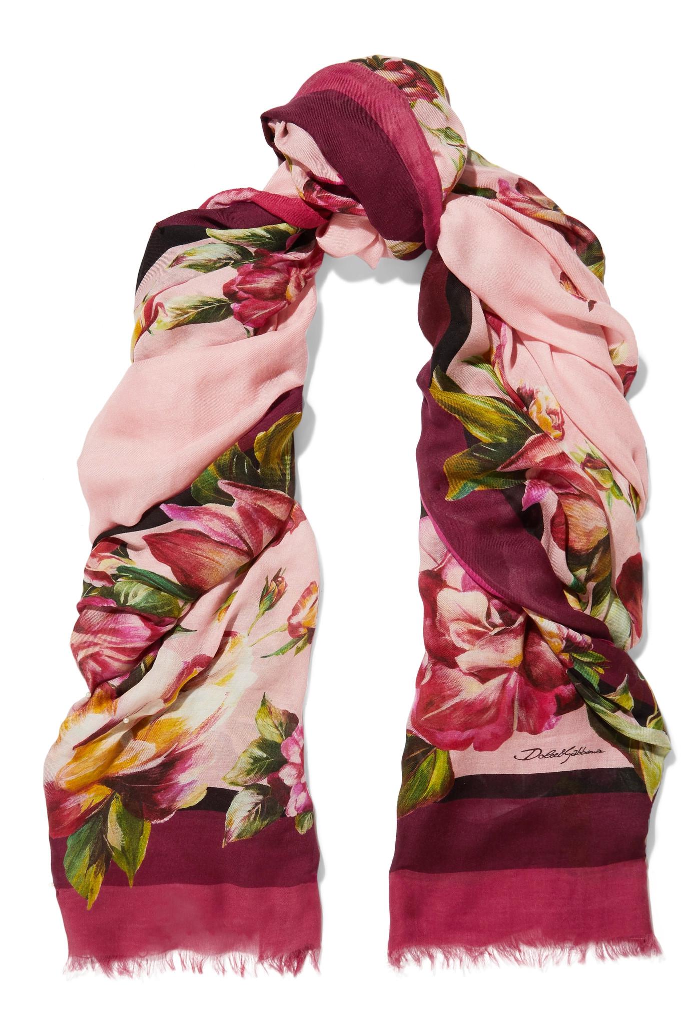 Dolce & Gabbana Floral-print Modal And Cashmere-blend Gauze Scarf in Pink |  Lyst