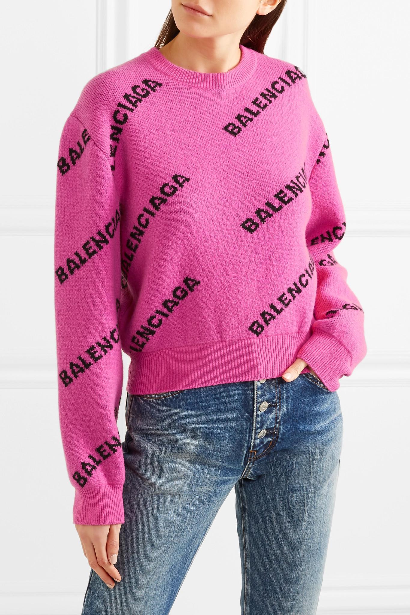 Balenciaga Intarsia Wool Sweater in Pink | Lyst