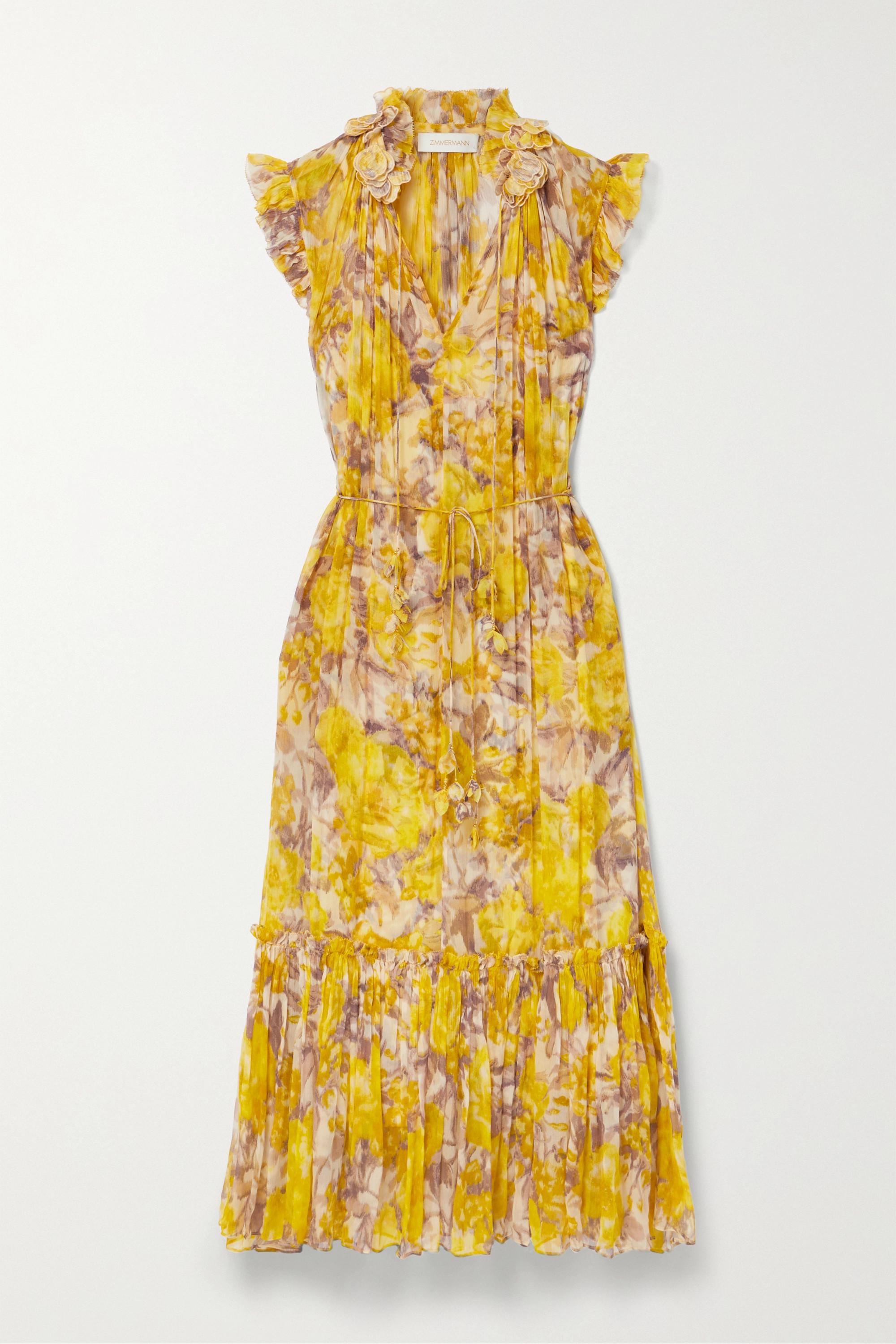 Zimmermann Flutter Belted Ruffled Floral-print Silk-crepon Midi Dress ...