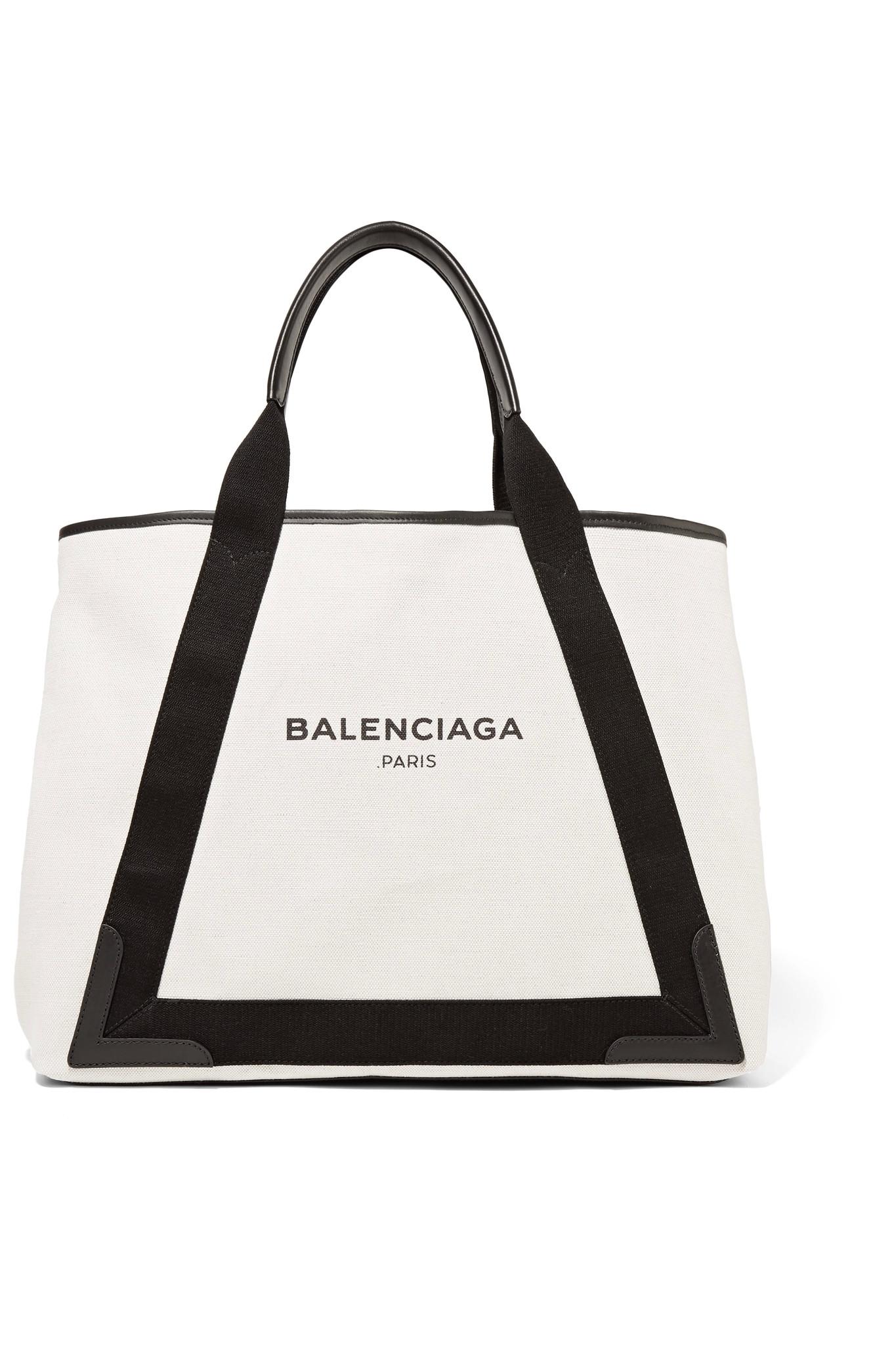 Balenciaga Navy Cabas Medium Leather-trimmed Canvas Tote in Natural | Lyst