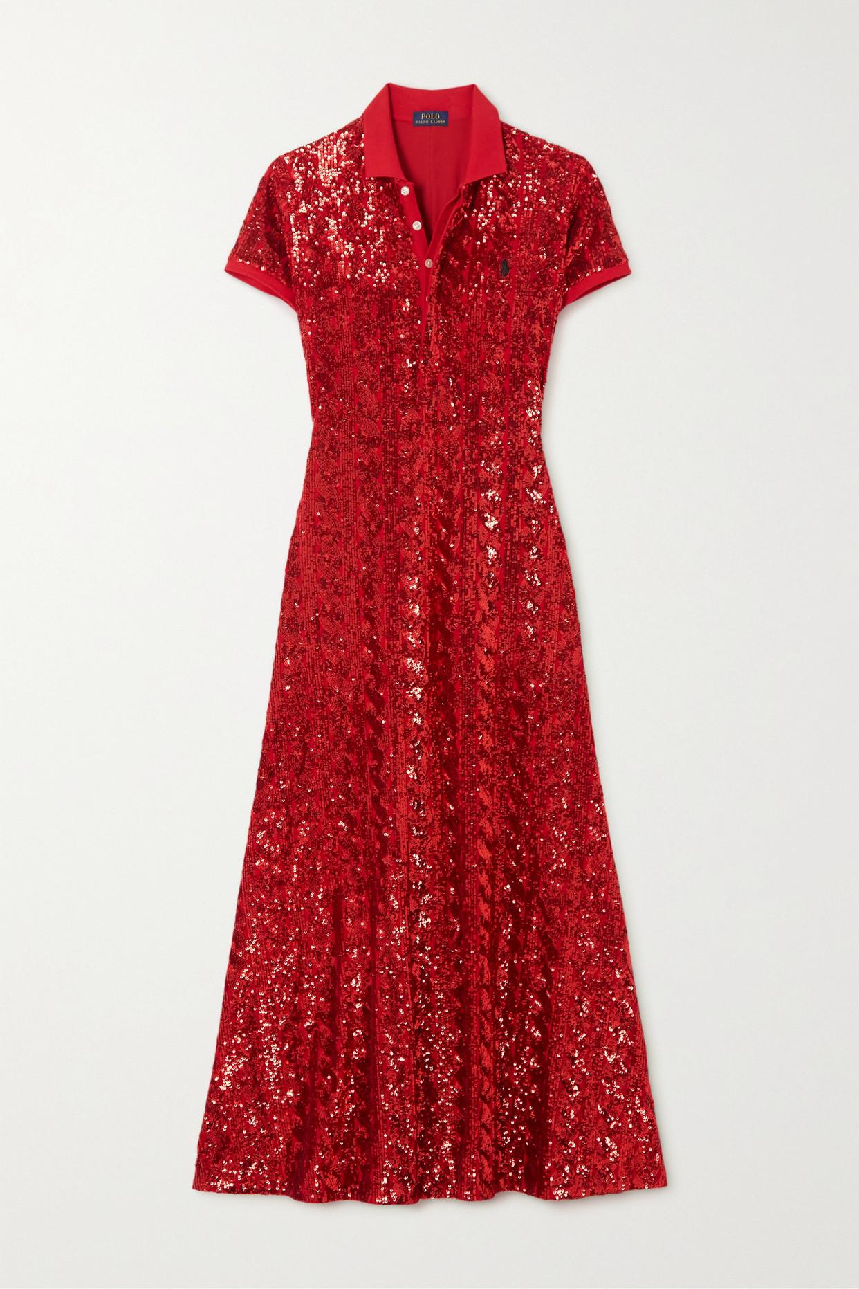 Polo Ralph Lauren Sequined Cotton-jersey Maxi Dress in Red | Lyst 