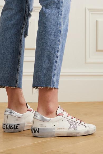 Golden Goose International Women's Day Superstar Distressed Glittered  Leather Sneakers in White | Lyst