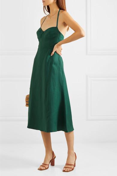 Reformation Jana Linen Halterneck Midi Dress in Green | Lyst