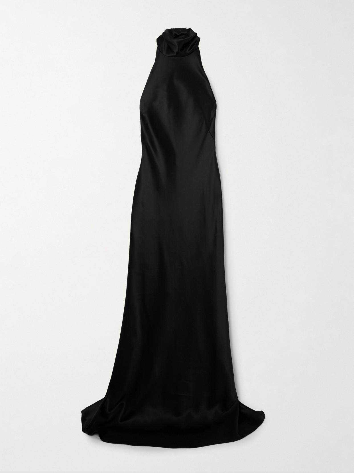 Ralph Lauren Chilton Open-Back Satin Halterneck Gown in Black