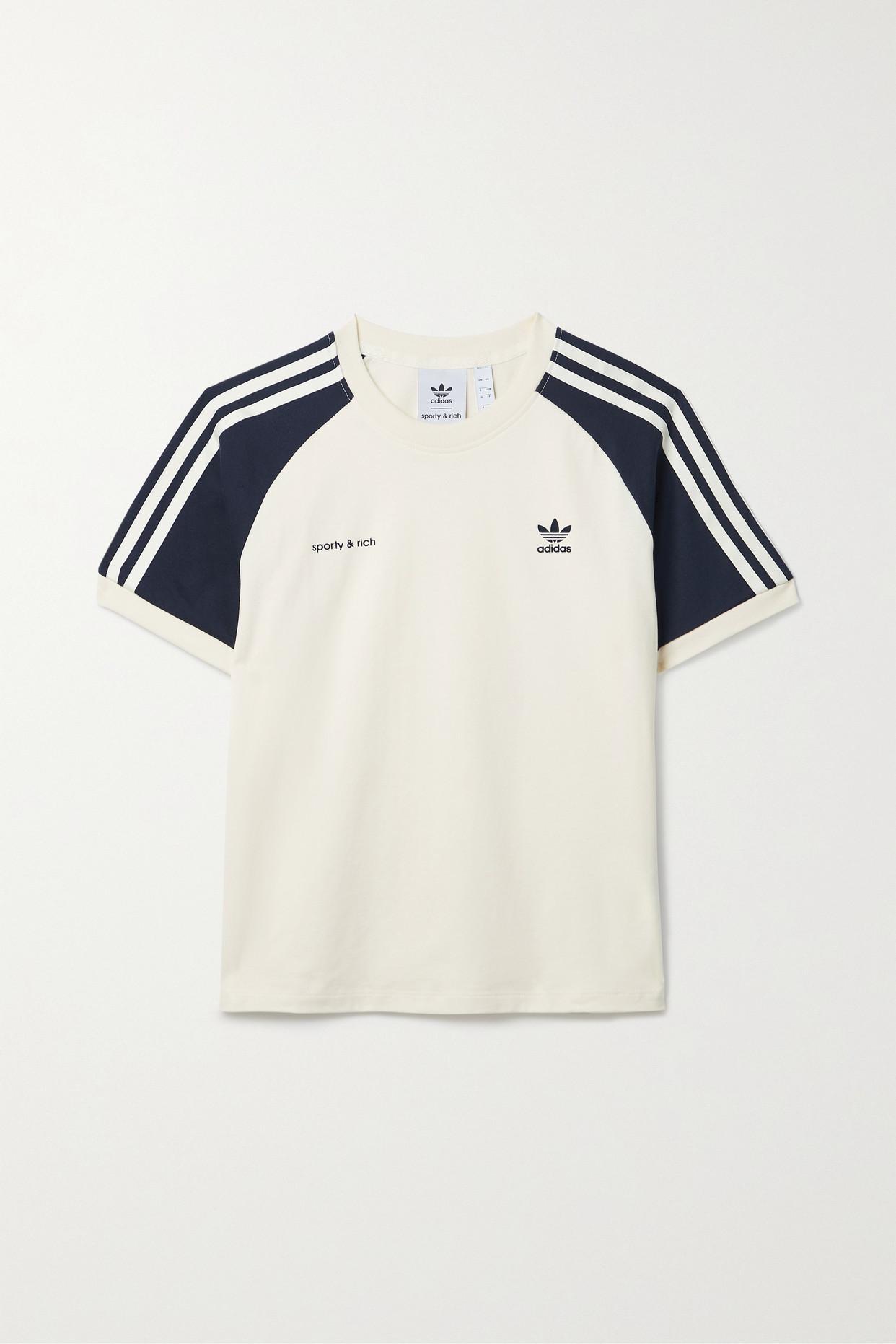 adidas Originals + Sporty & Rich Two-tone Cotton-jersey T-shirt in